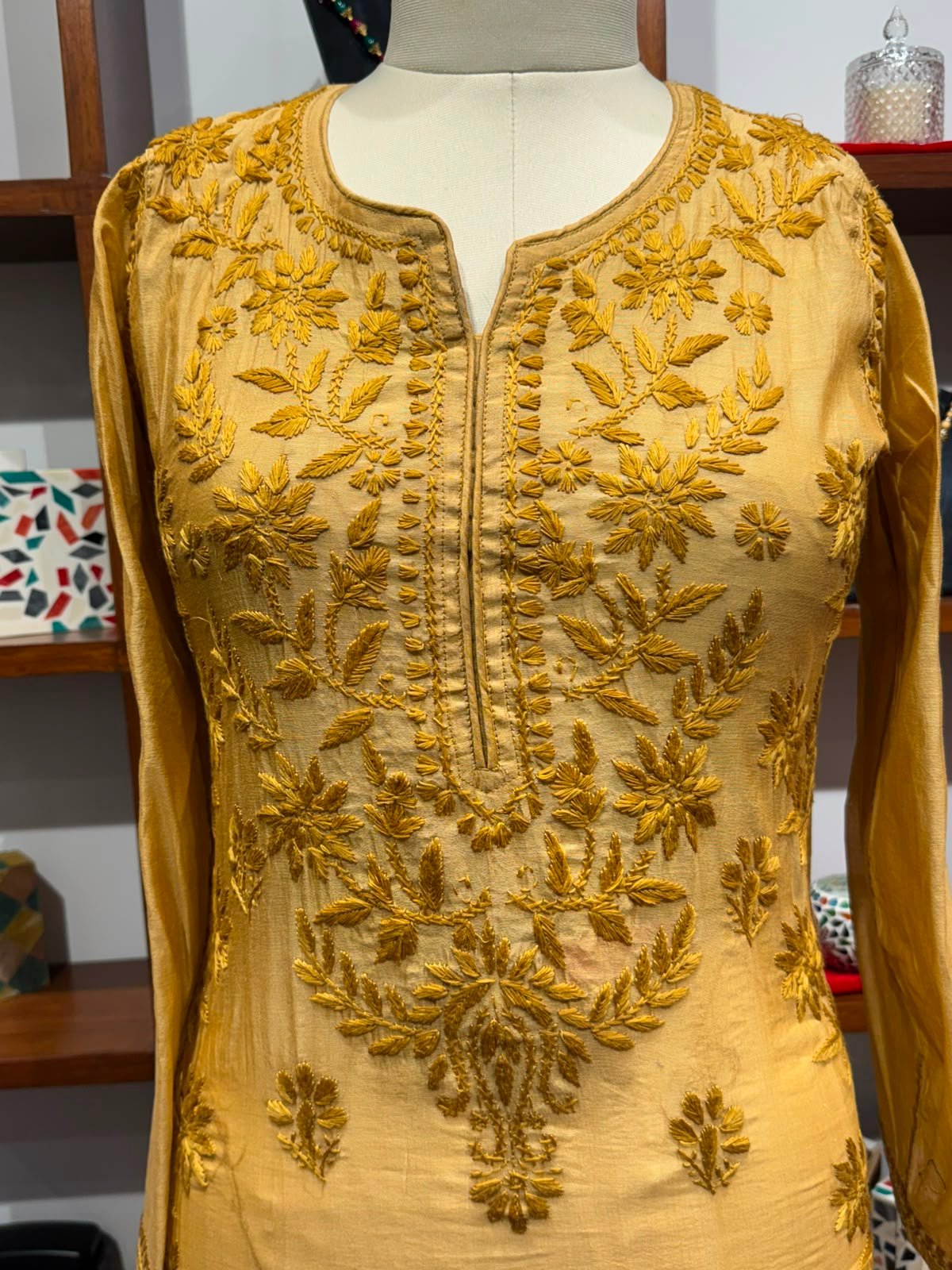 cotton kurti long chikankari  work