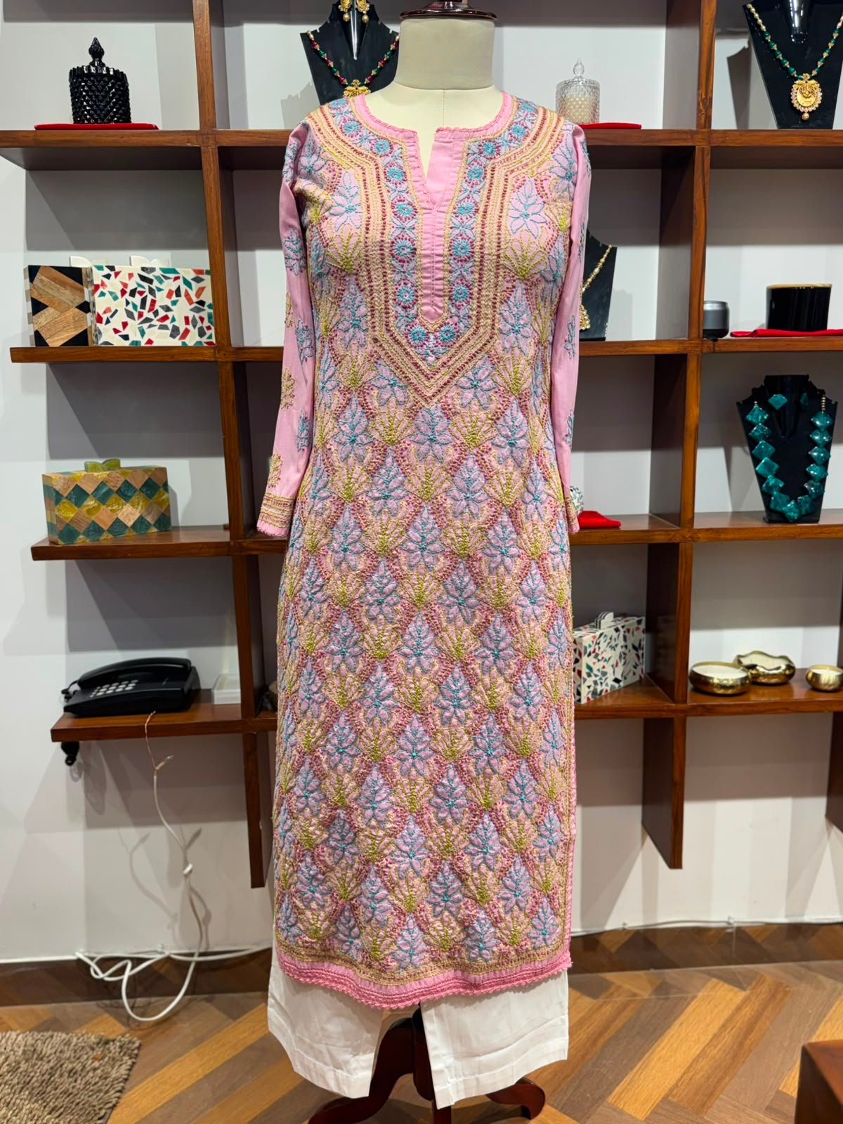 cotton kurti long chikankari  work