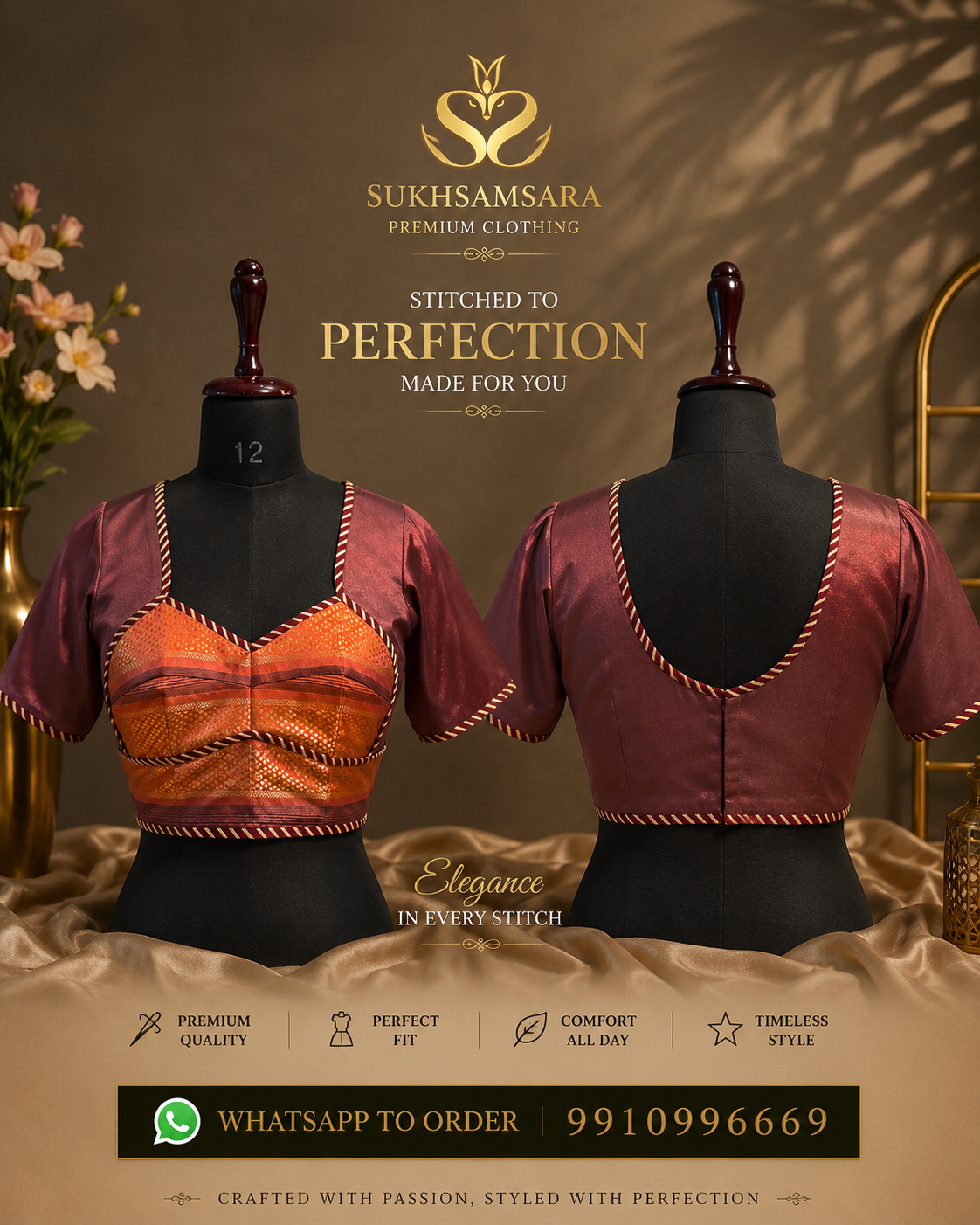 Premium Hand Stitched Marron Blouse