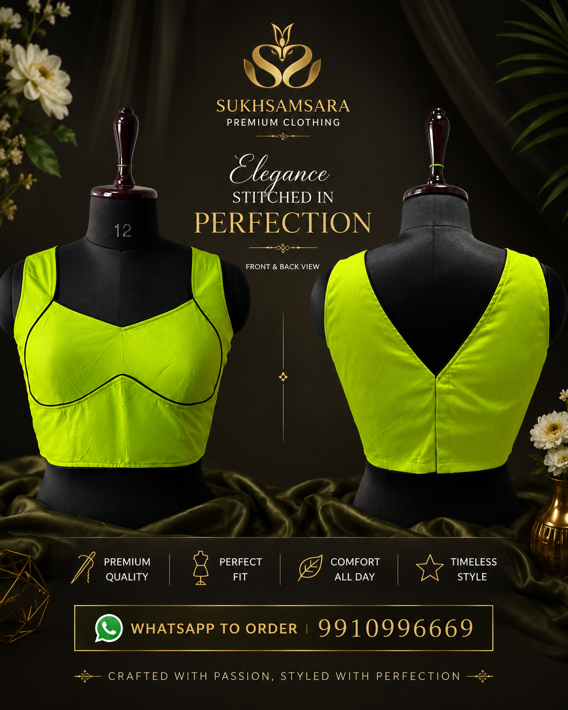 Premium Hand Stitched Neon Blouse