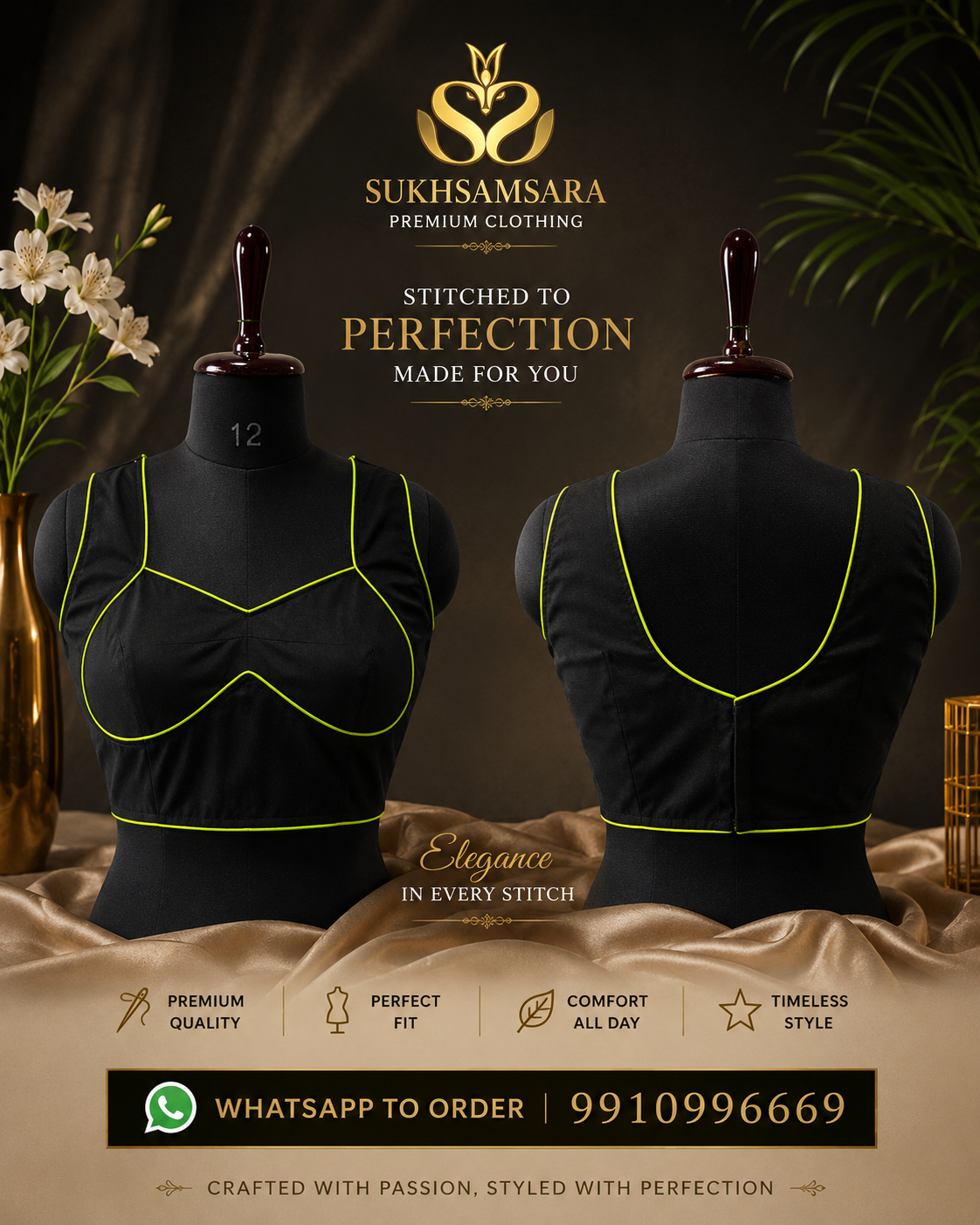 Premium Hand Stitched Black Blouse