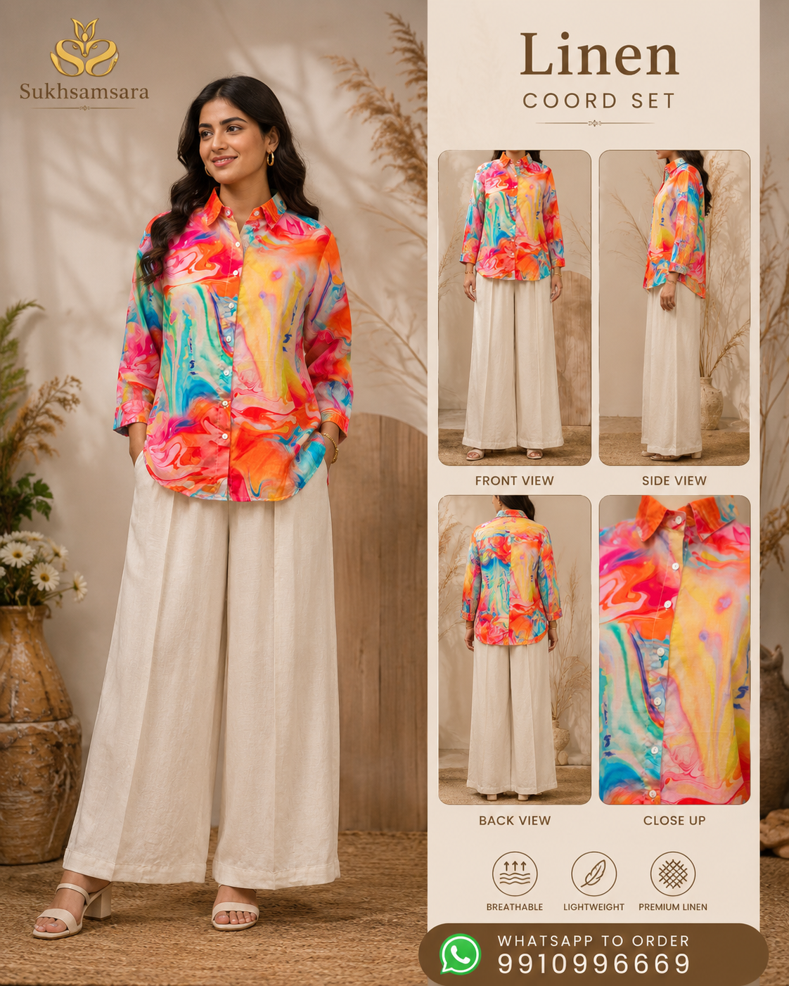 Premium Multi Color Abstract Linen Cord Sets
