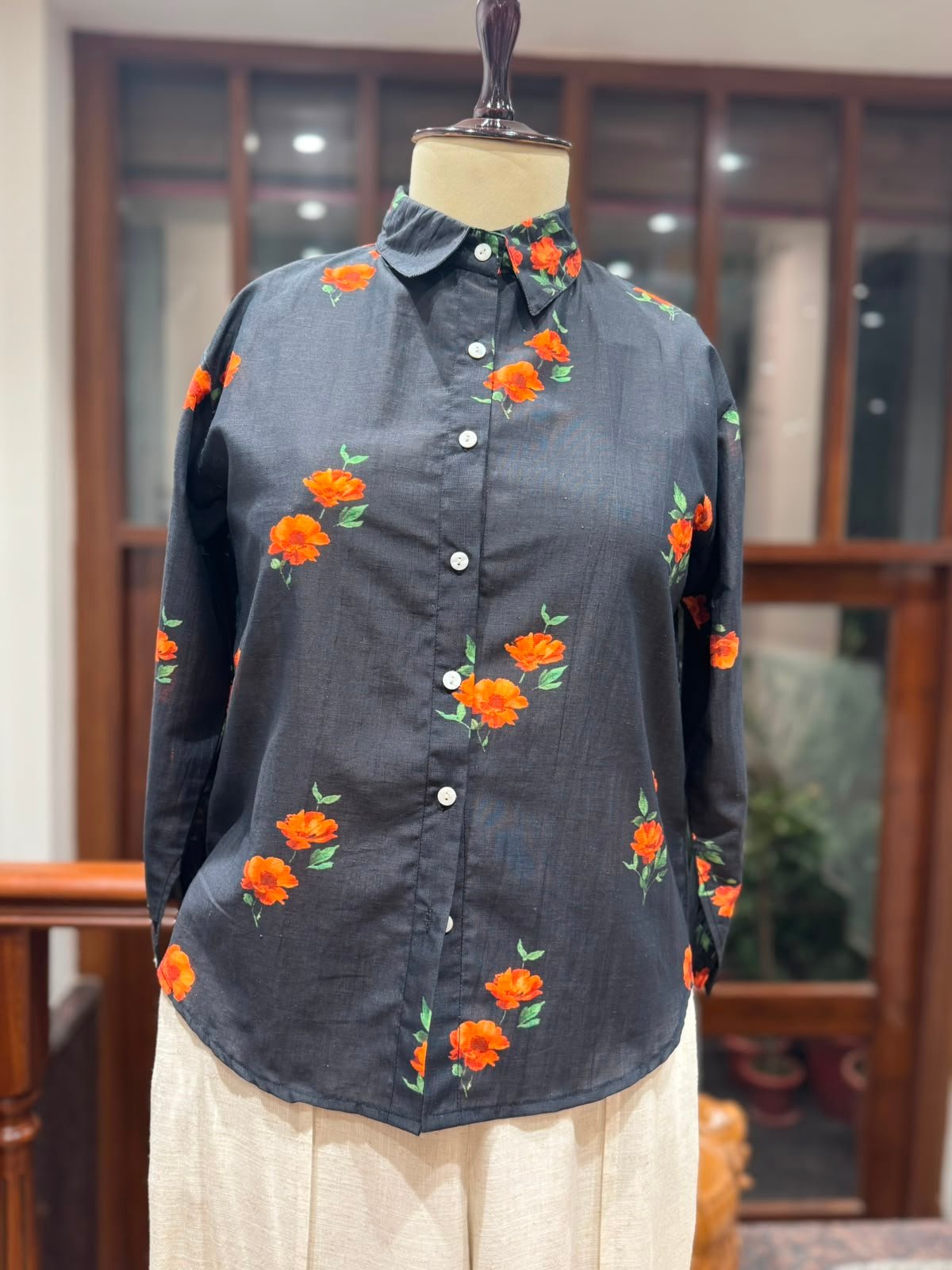 Premium Floral Linen Black Cord Sets