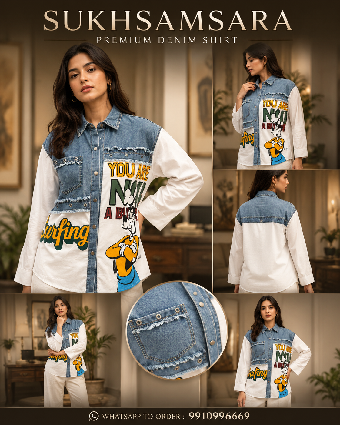 Blue Denim & Cotton Shirt with Pocket