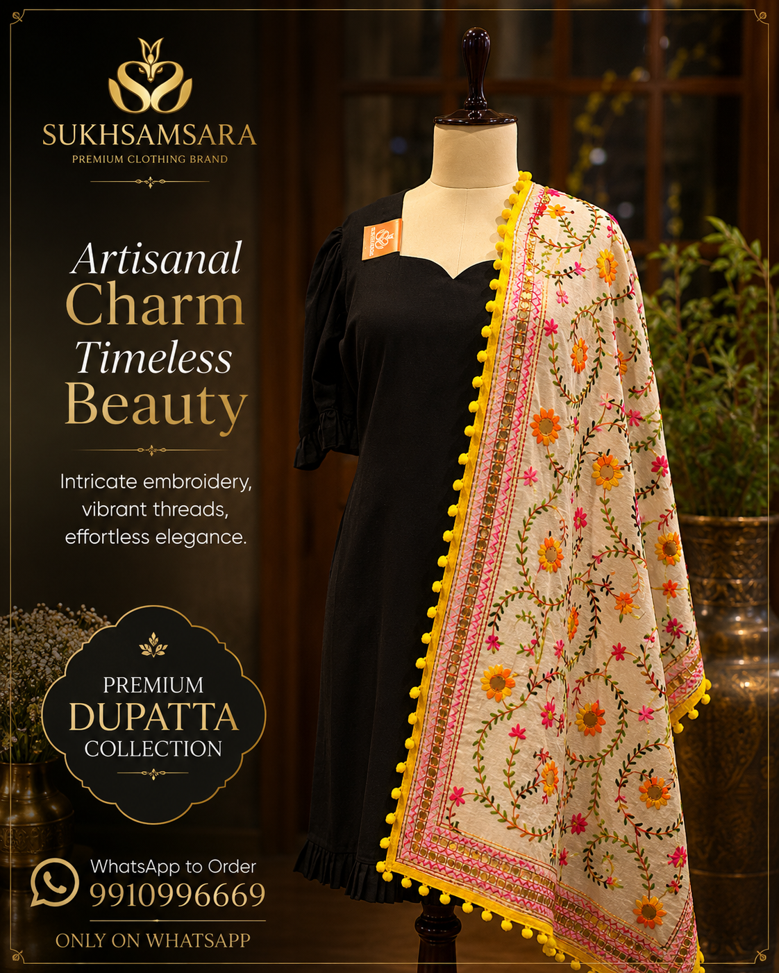 White Based Floral Embroidered Dupatta