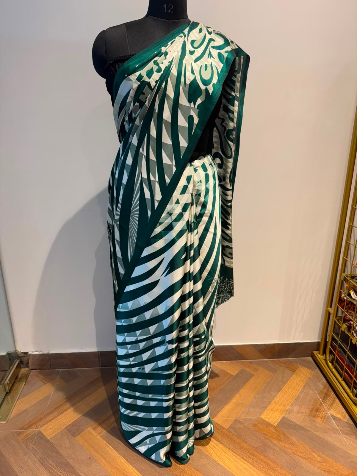 Green Bordered Printed Crepe Saree