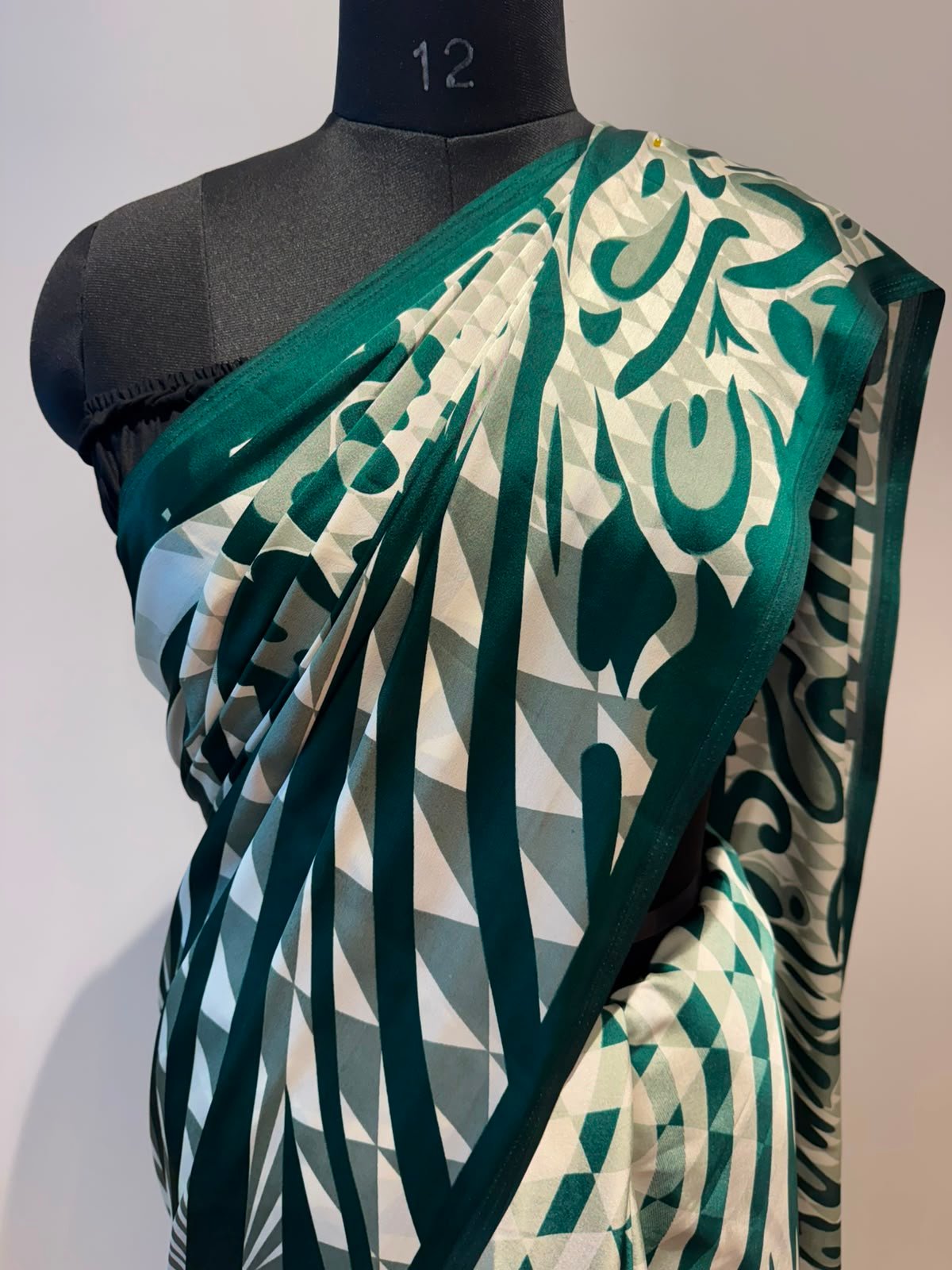 Green Bordered Printed Crepe Saree
