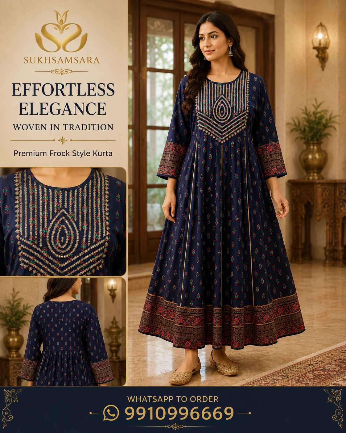 Premium Blue Colored Frock Style Kurta