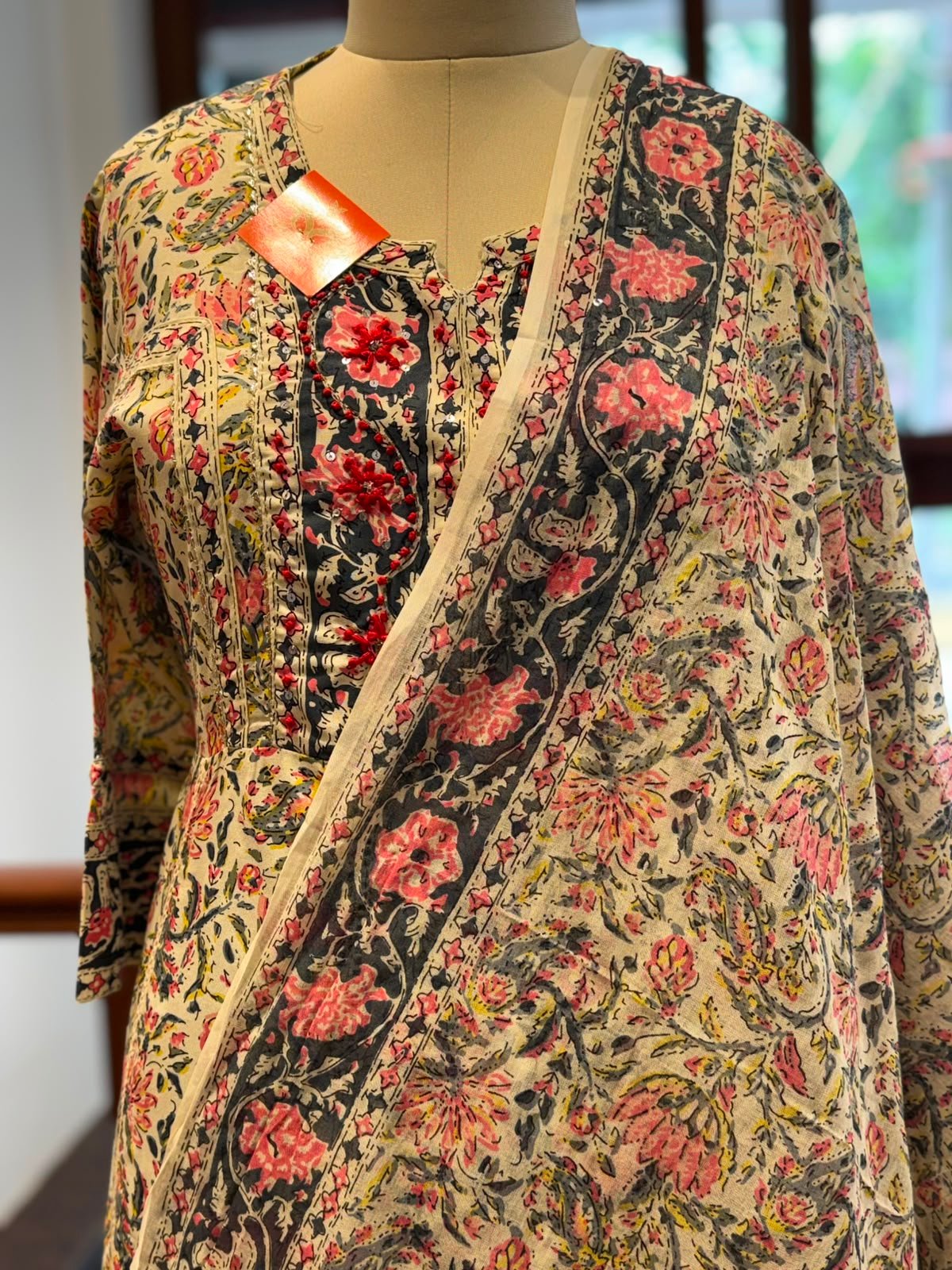 Premium Brown Printed Border Frock Style Kurta