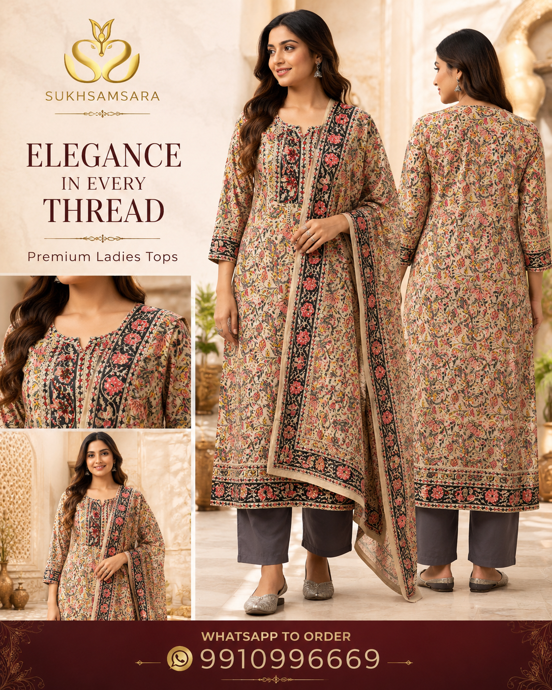 Premium Brown Printed Border Frock Style Kurta