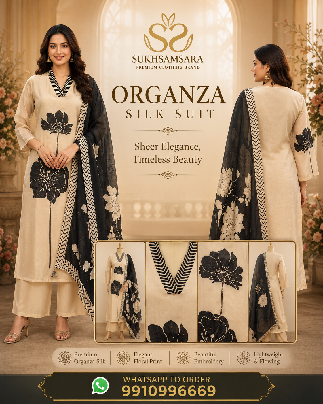 White And Black Organza Silk Suit