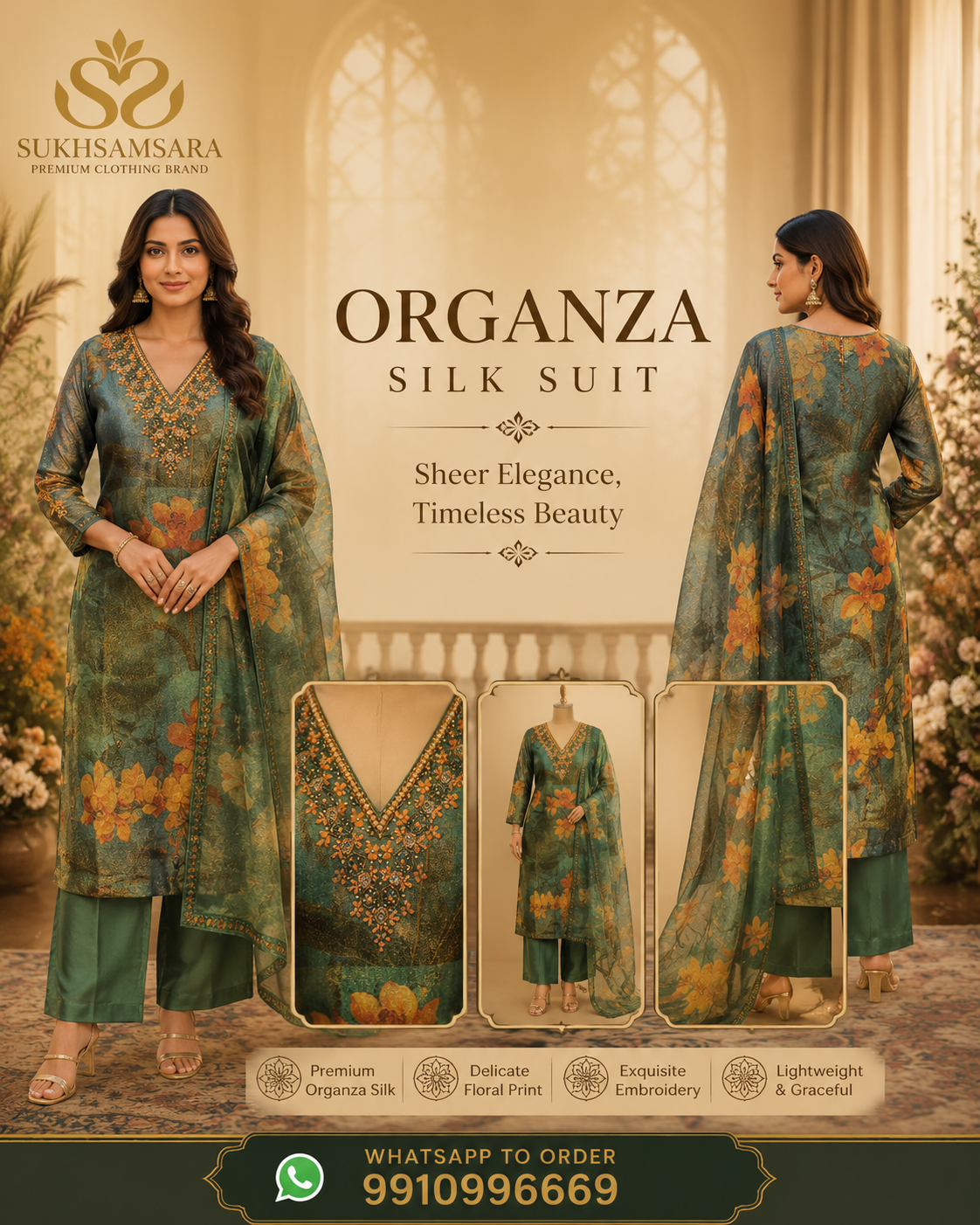 Green Organza Silk Suit