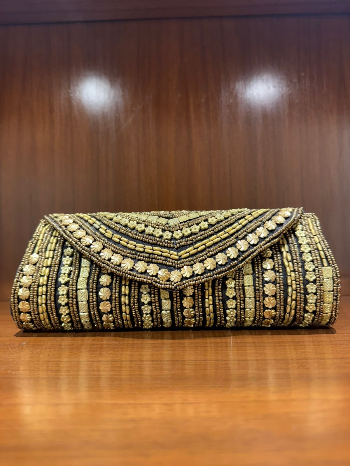 Embroidered Black Clutch
