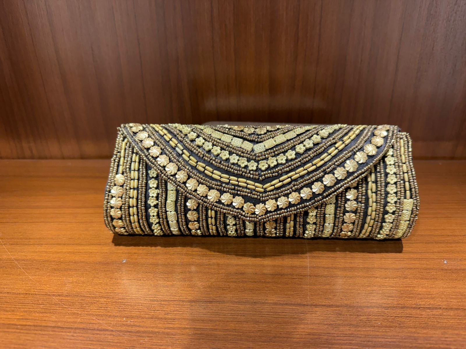 Embroidered Black Clutch