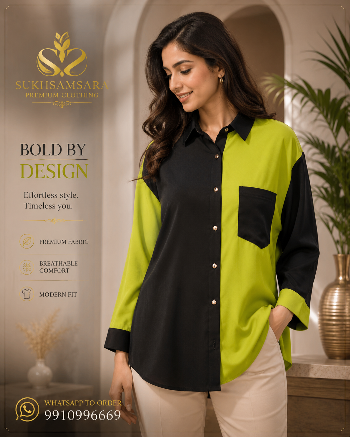 Modern Dual Colored Neon Black Women Shirt