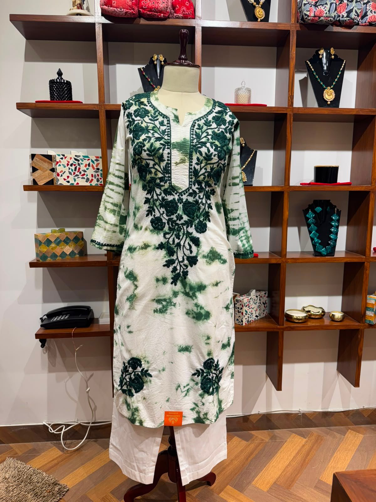 cotton  long kurti chikankari work tie n dye