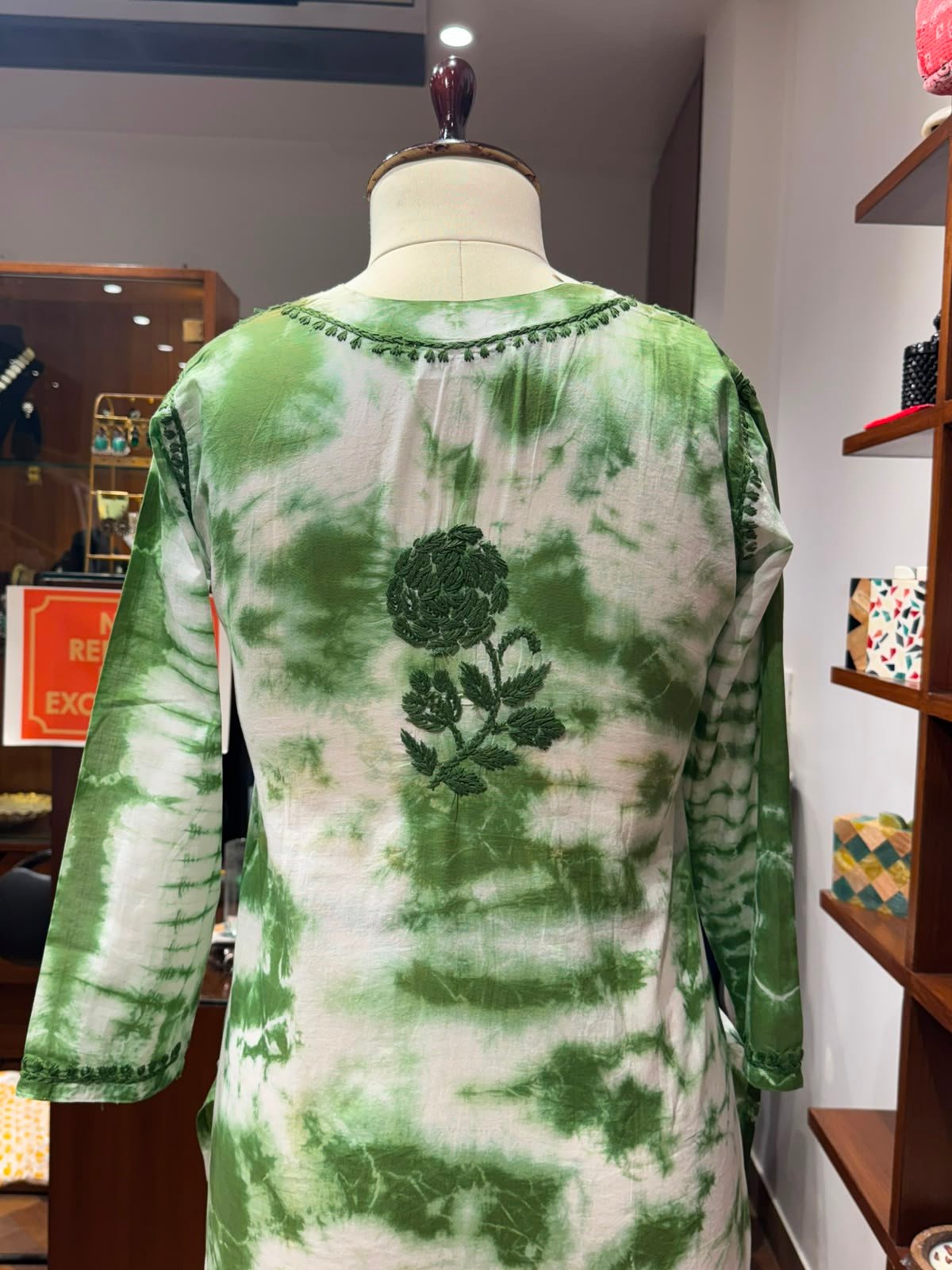 cotton long kurti chikankari   tie & dye