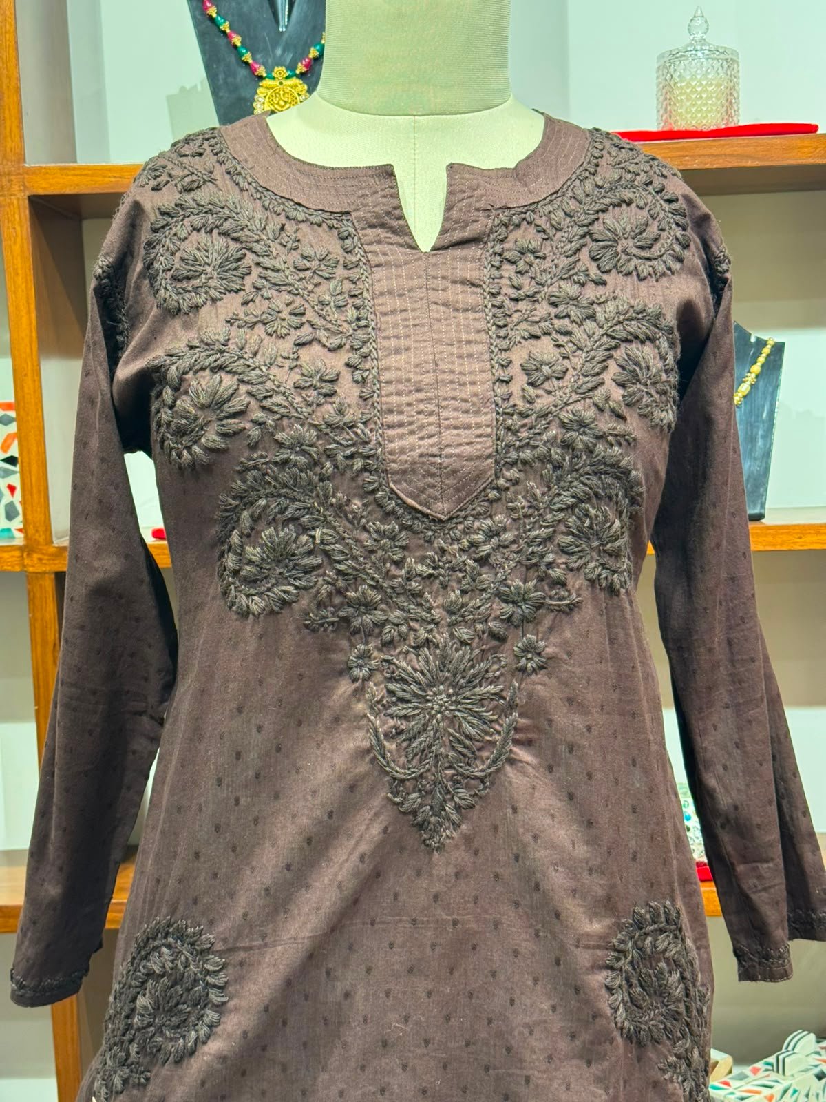 cotton short  kurti chikankari  work
