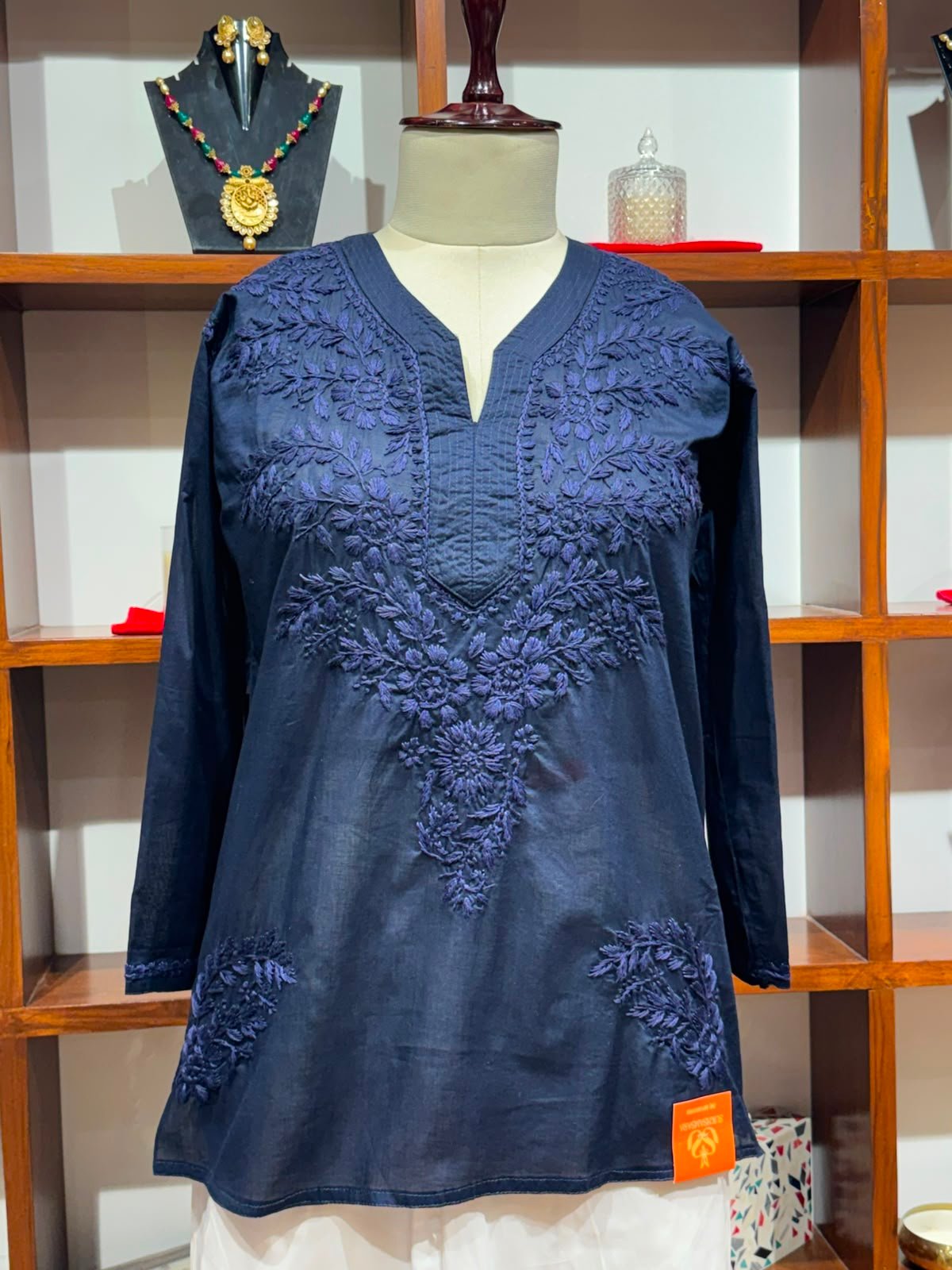 cotton short  kurti chikankari  work