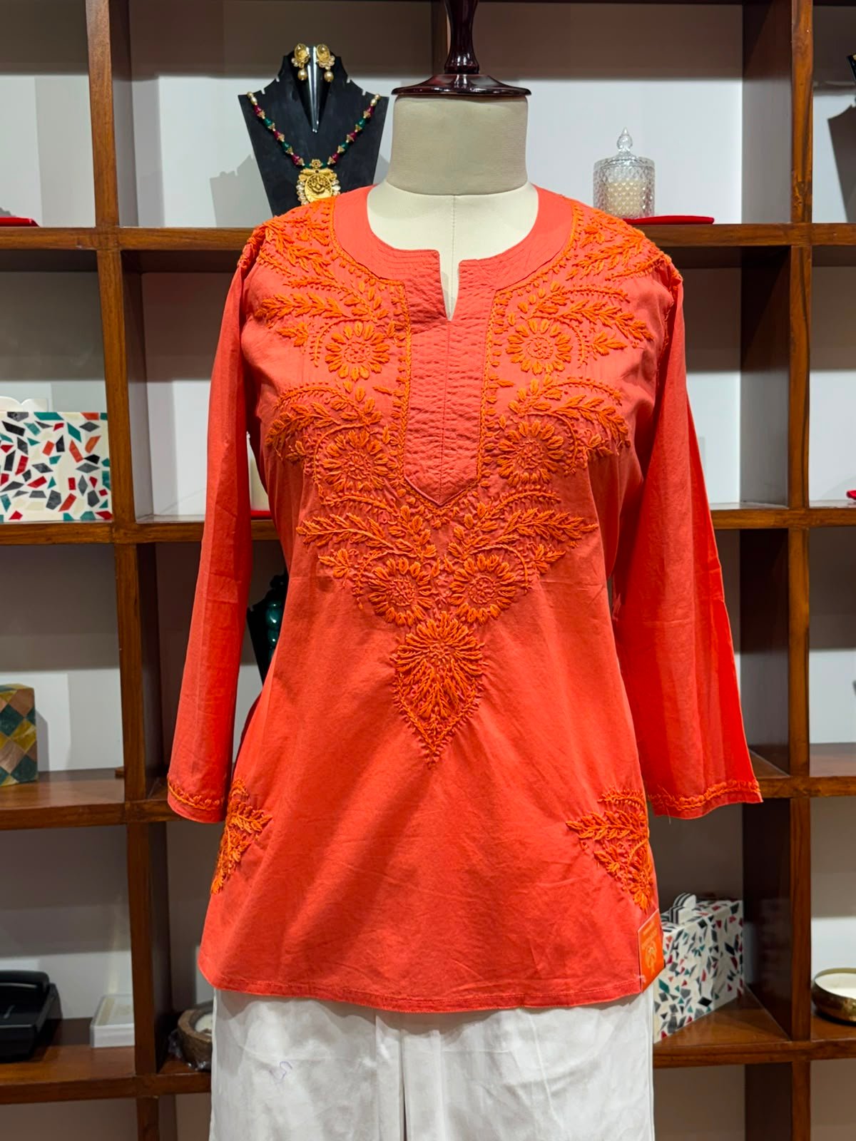 cotton short  kurti chikankari  work