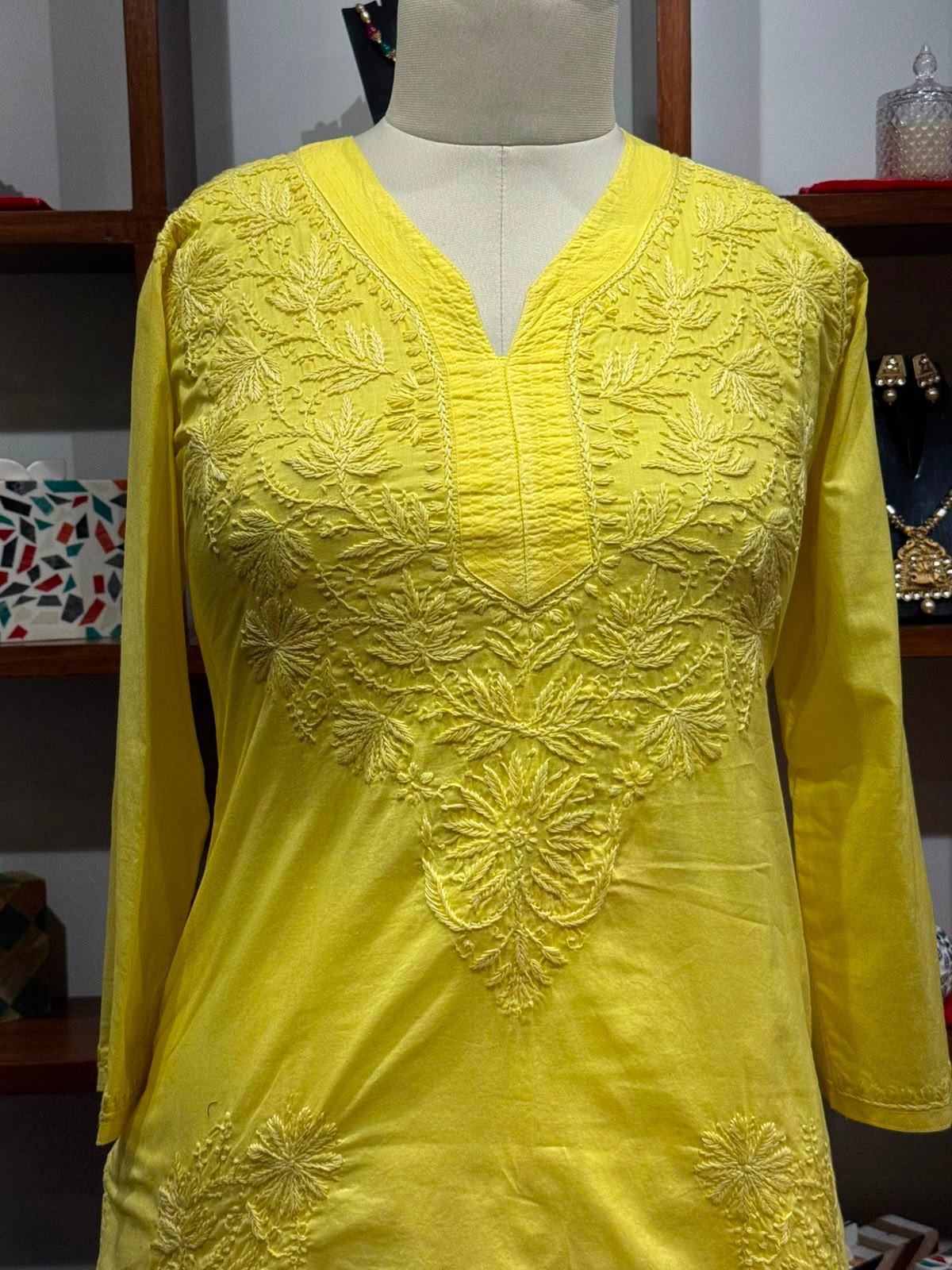 cotton short  kurti chikankari  work