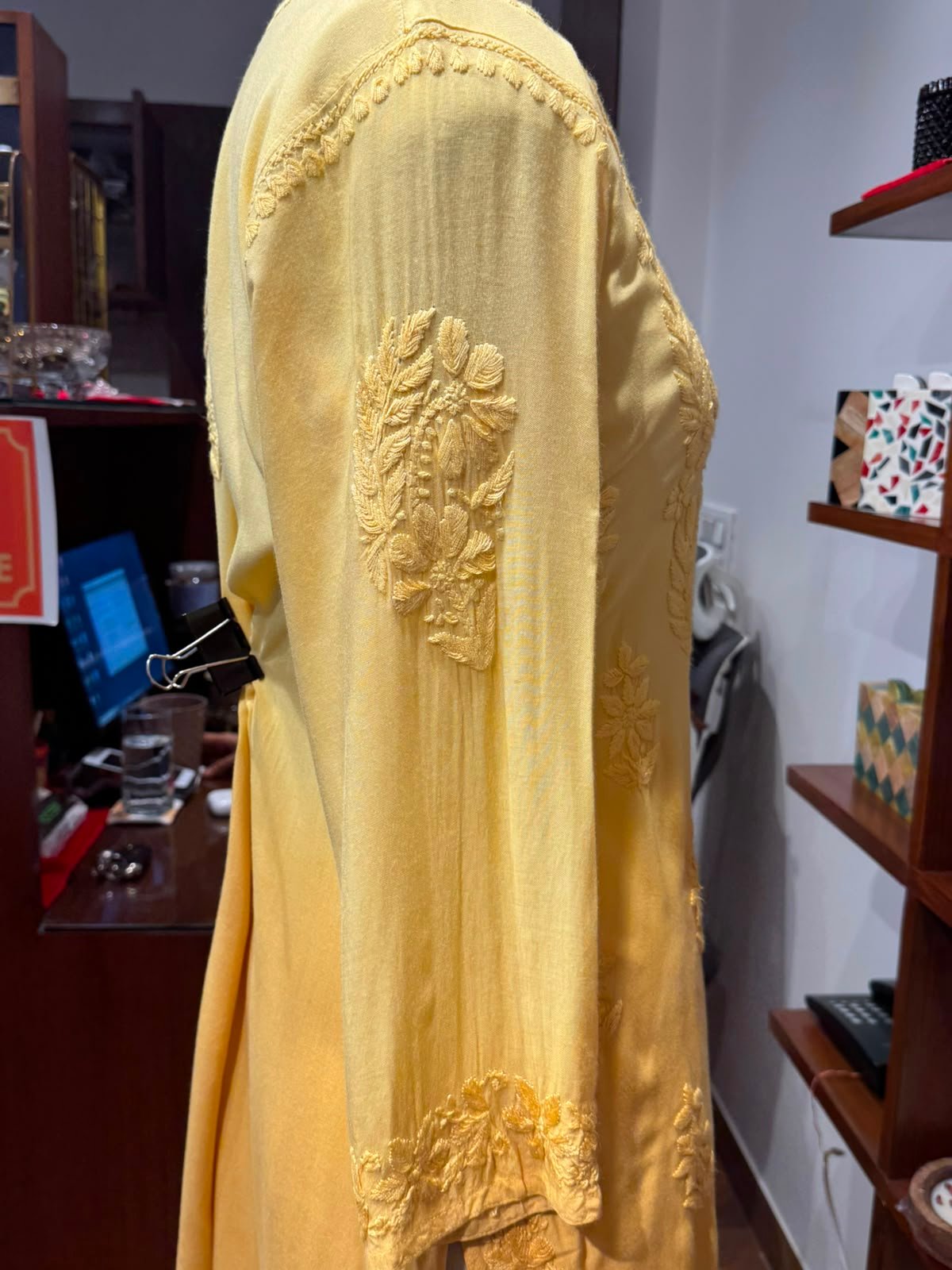 Mustard Yellow Floral Chikankari Kurti