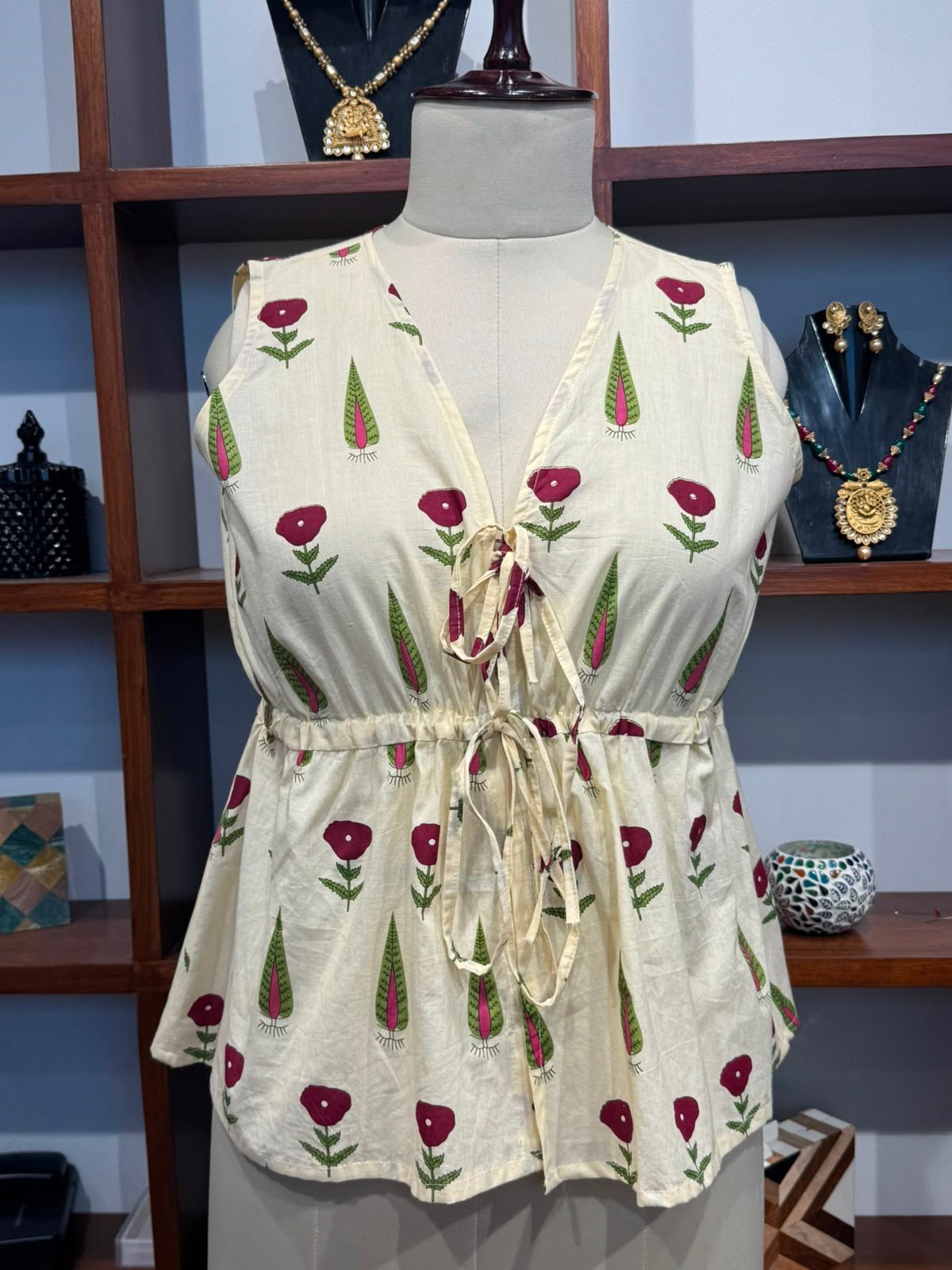 cut sleeve top ajrakh print fabric cotton