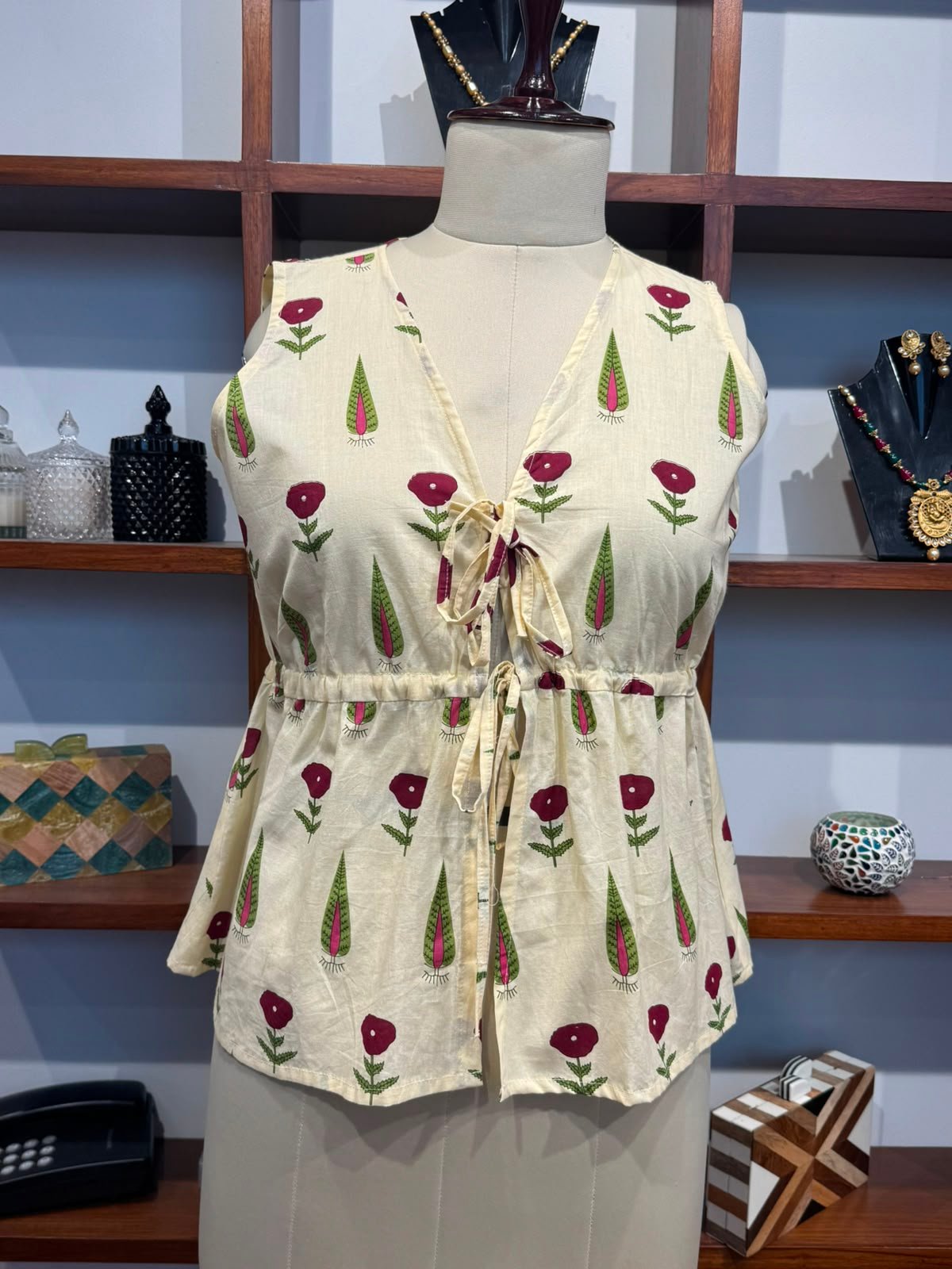 cut sleeve top ajrakh print fabric cotton