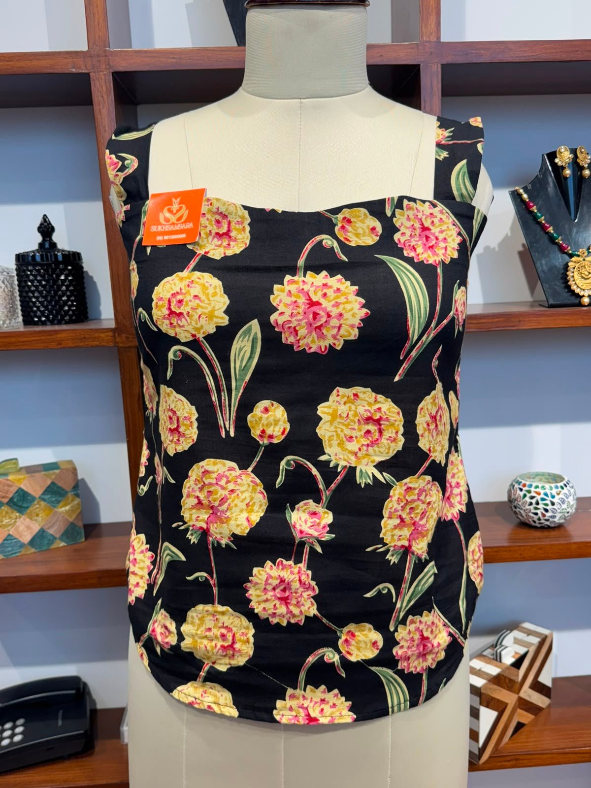 cut sleev short  top ajrakh print fabric cotton