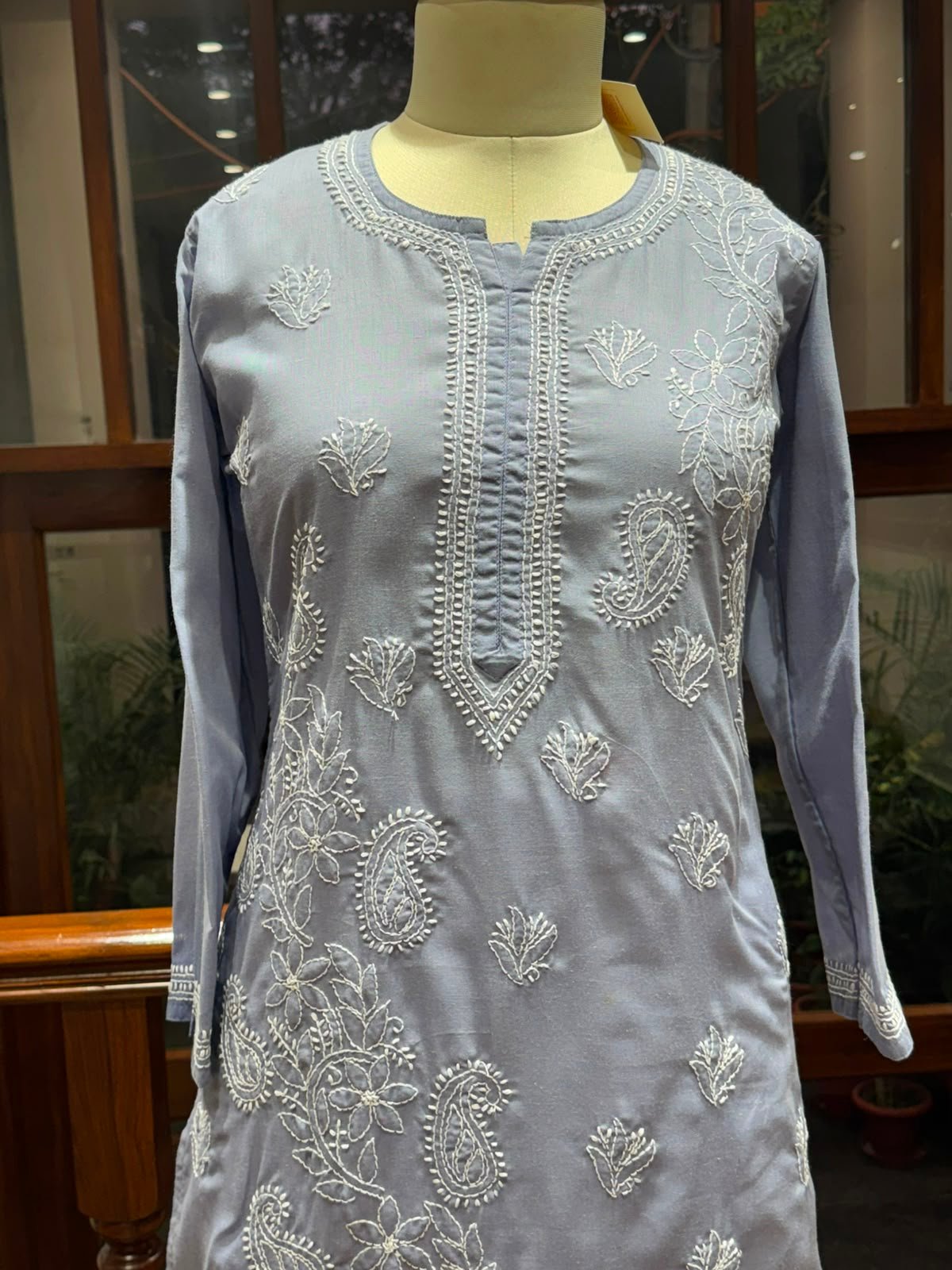 cotton long  kurti chikankari  work