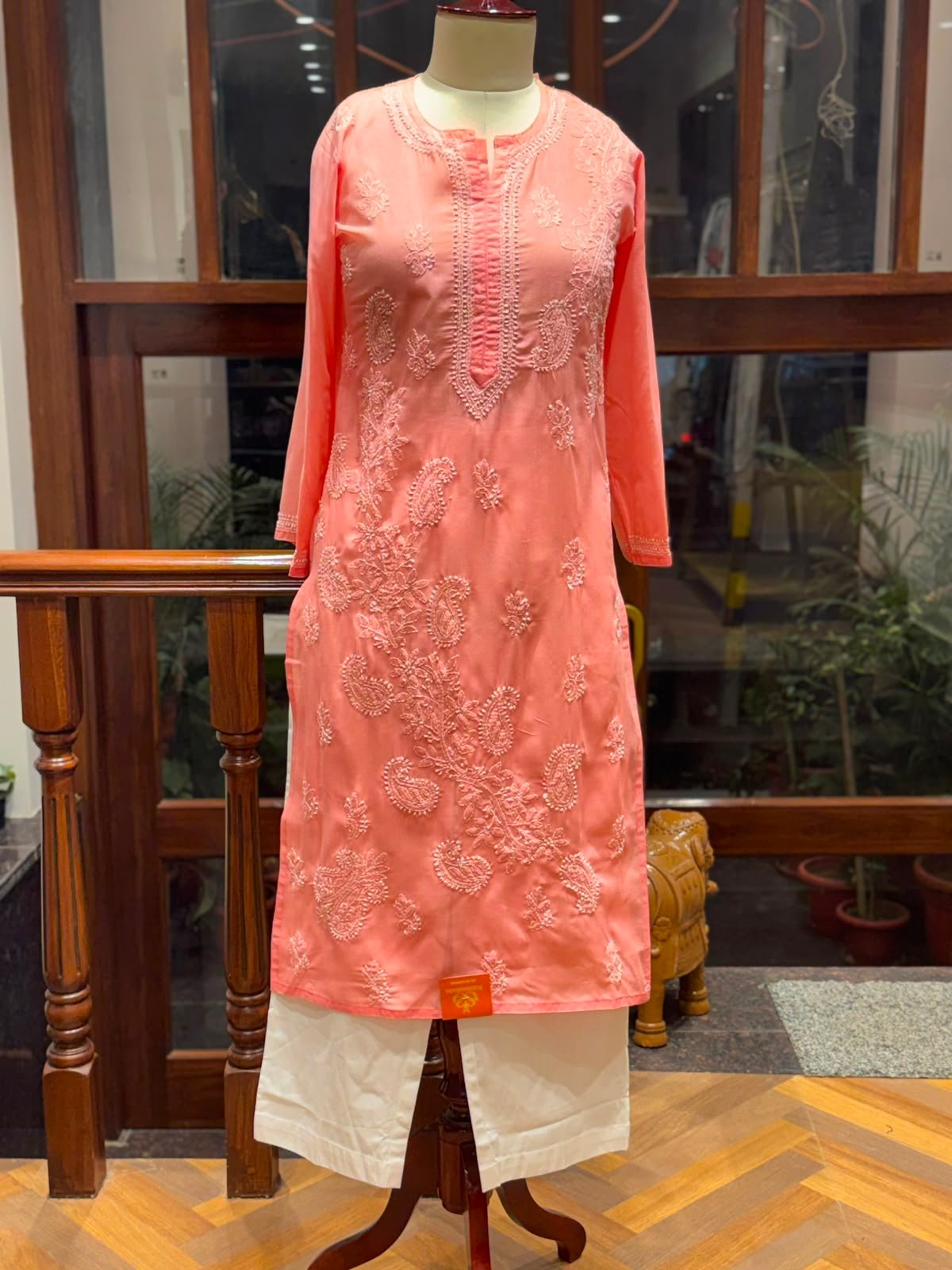 cotton long  kurti chikankari  work
