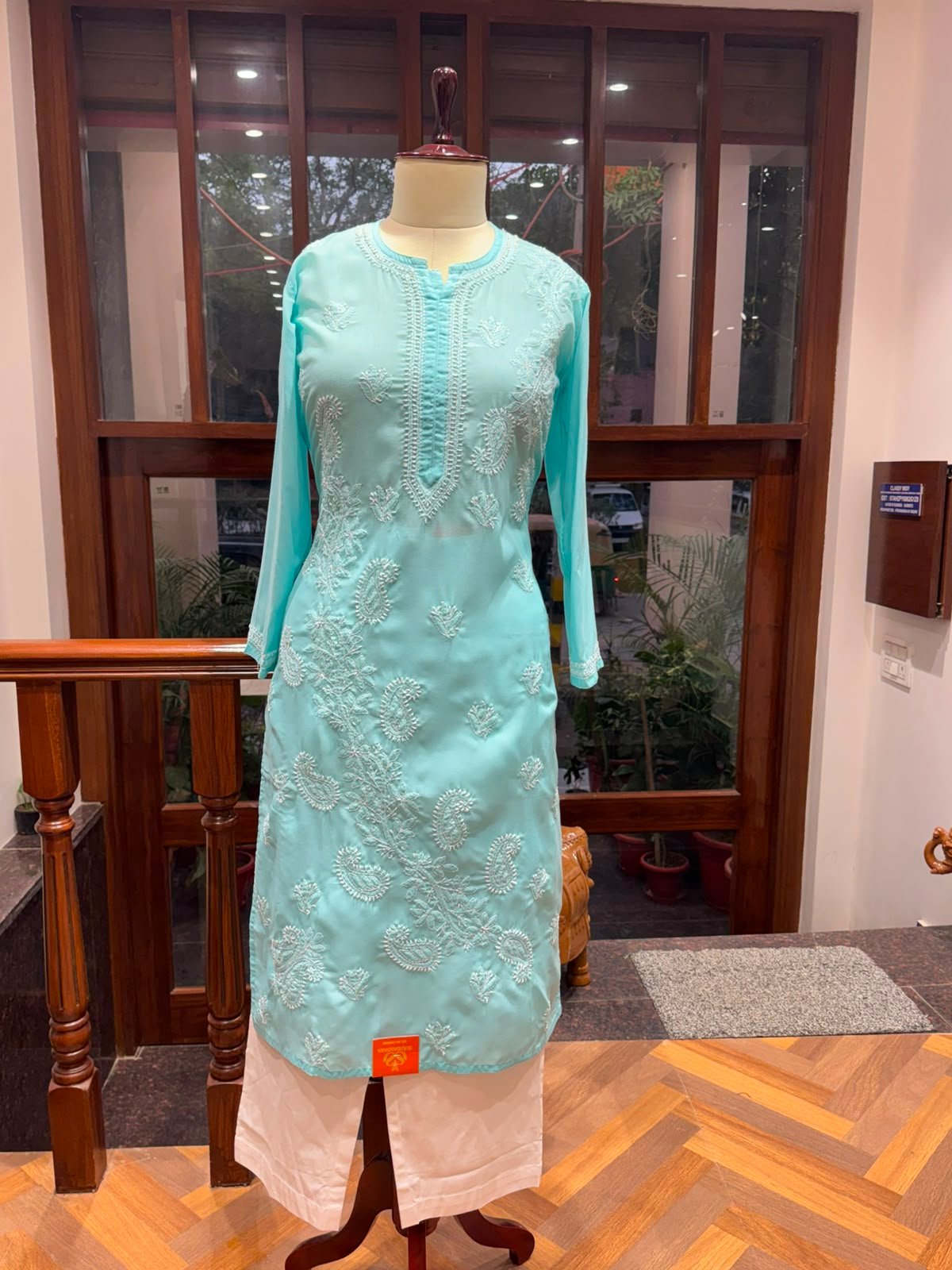cotton long  kurti chikankari  work