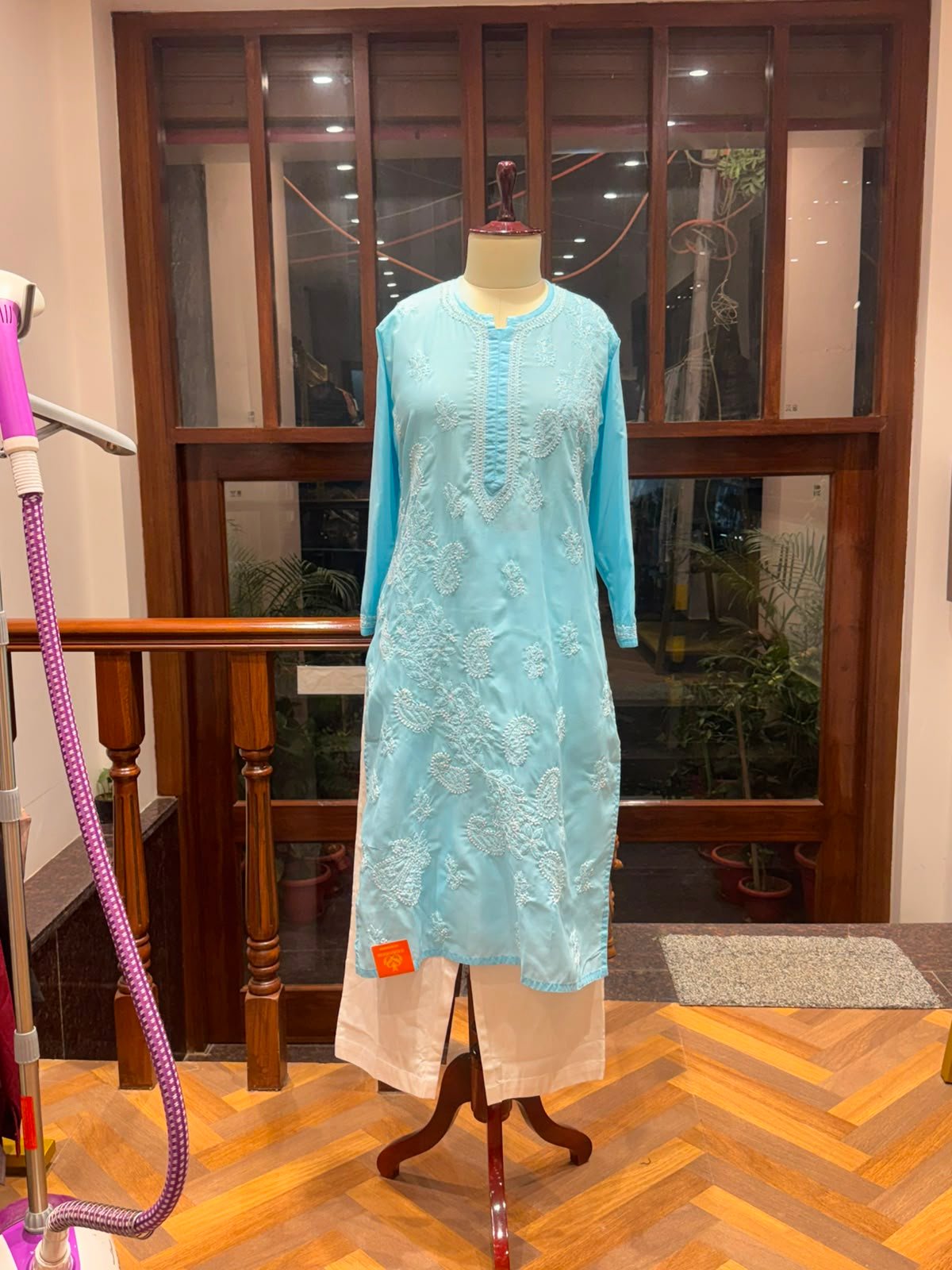 cotton long kurti chikankari  work