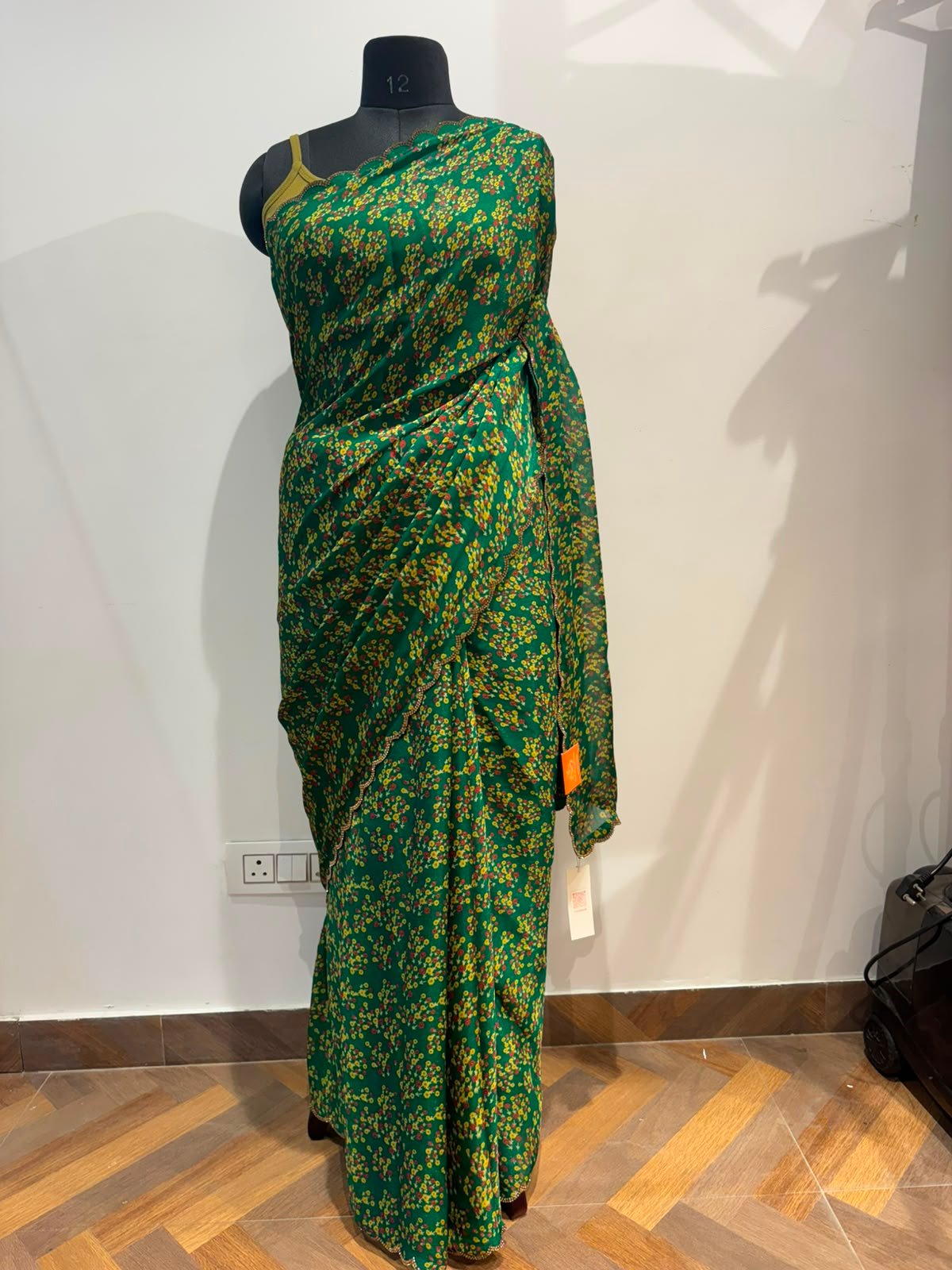 fabric georgette bandhni print green