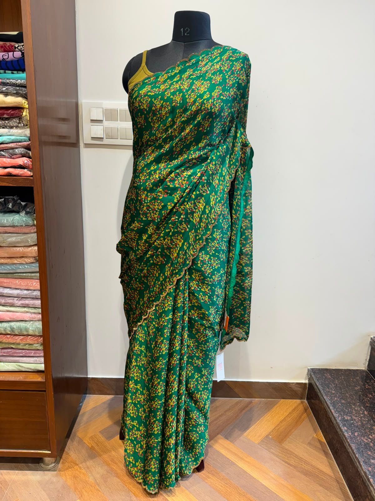 fabric georgette bandhni print green