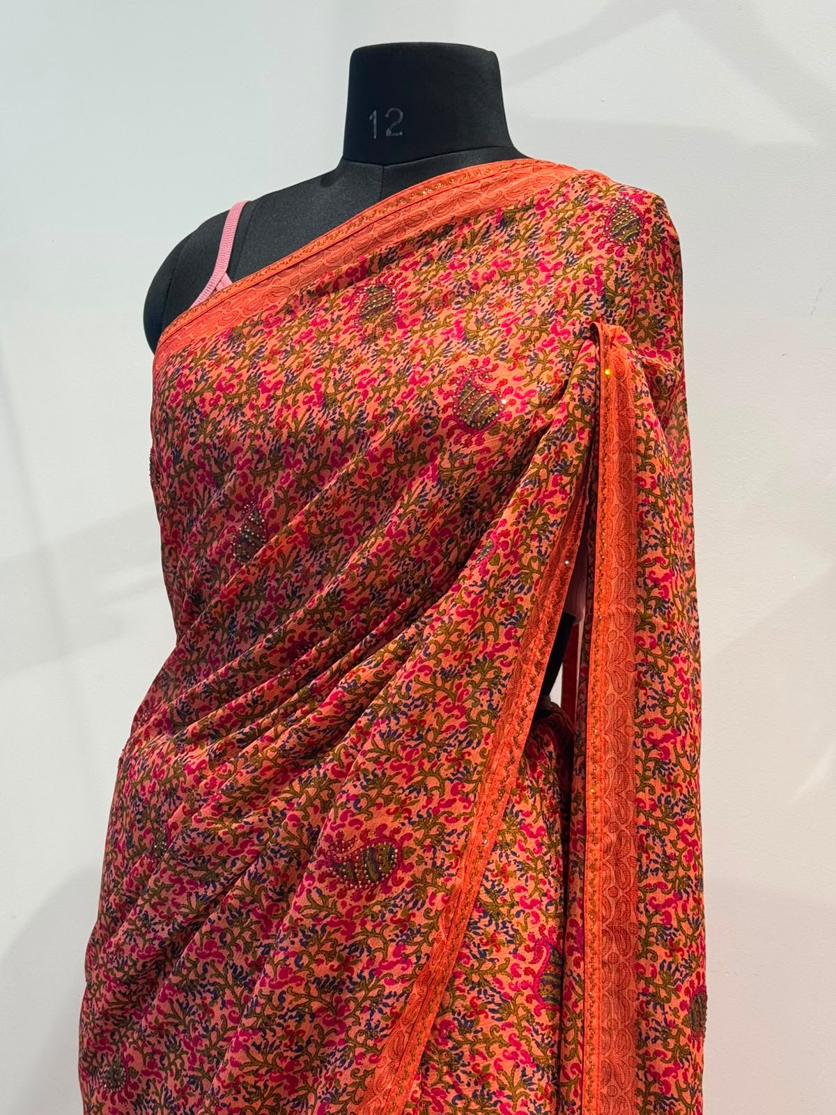 fabric georgette bandhani print peach