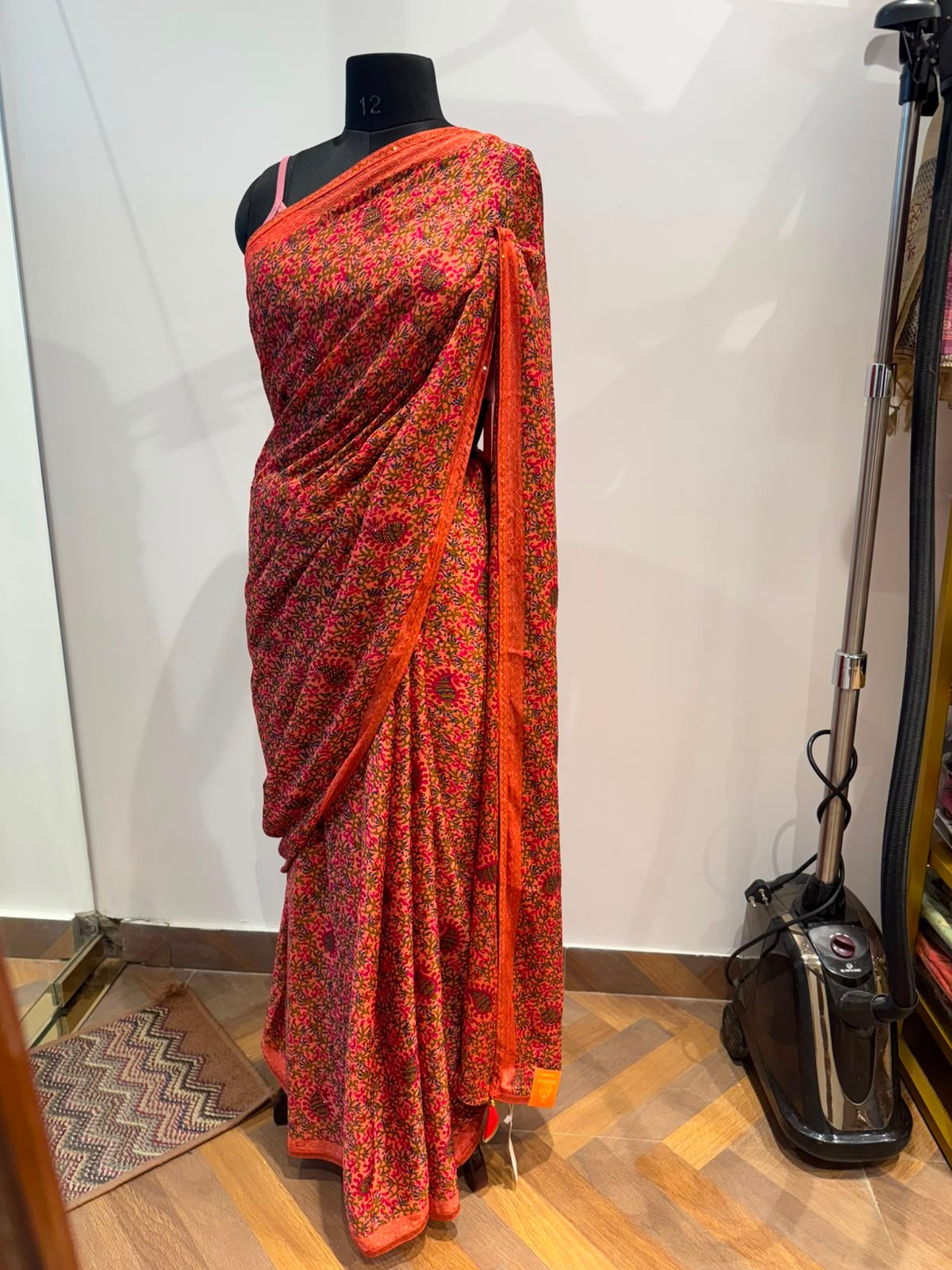 fabric georgette bandhani print peach