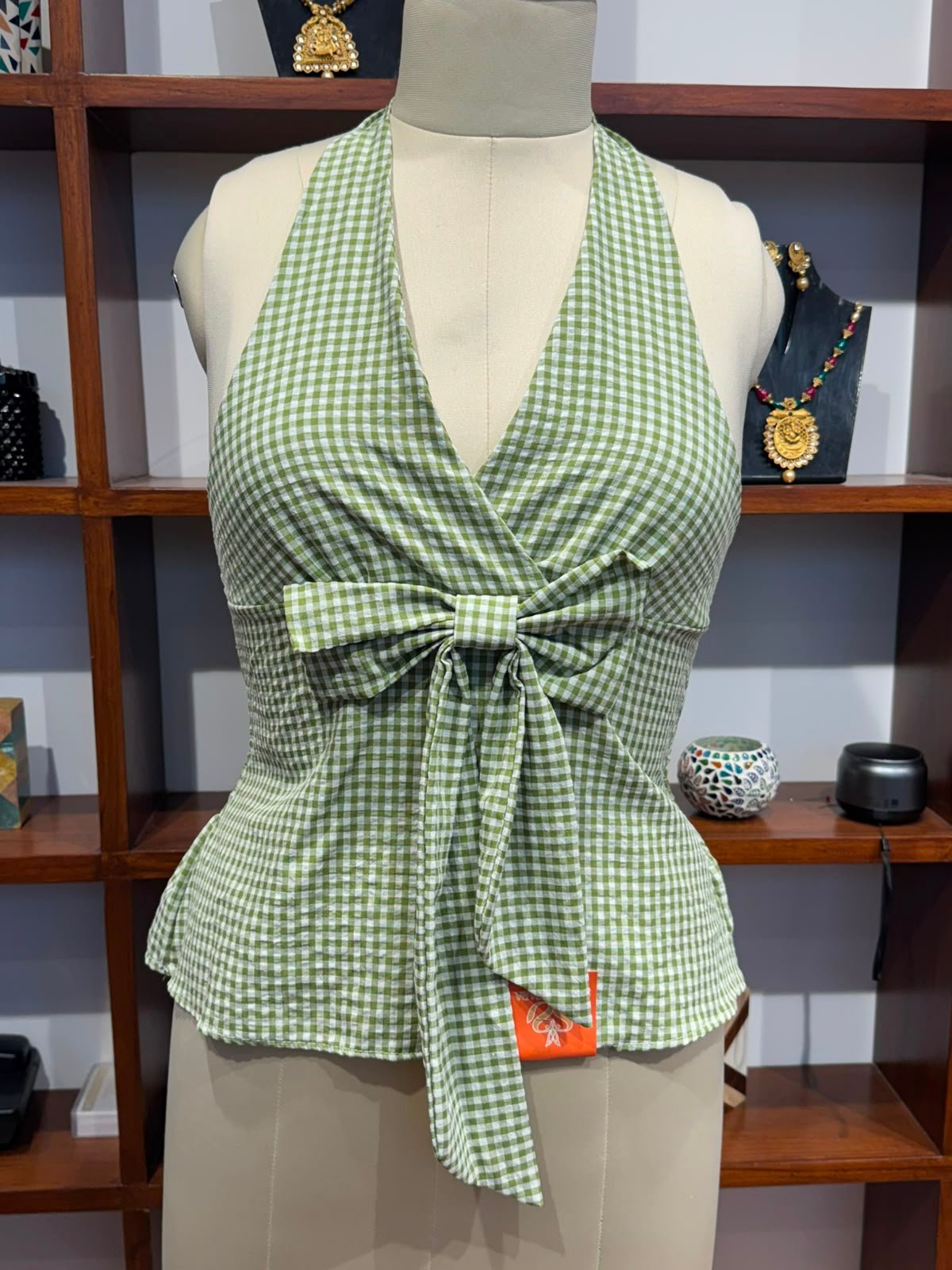 halter neck crop top fabric cotton green