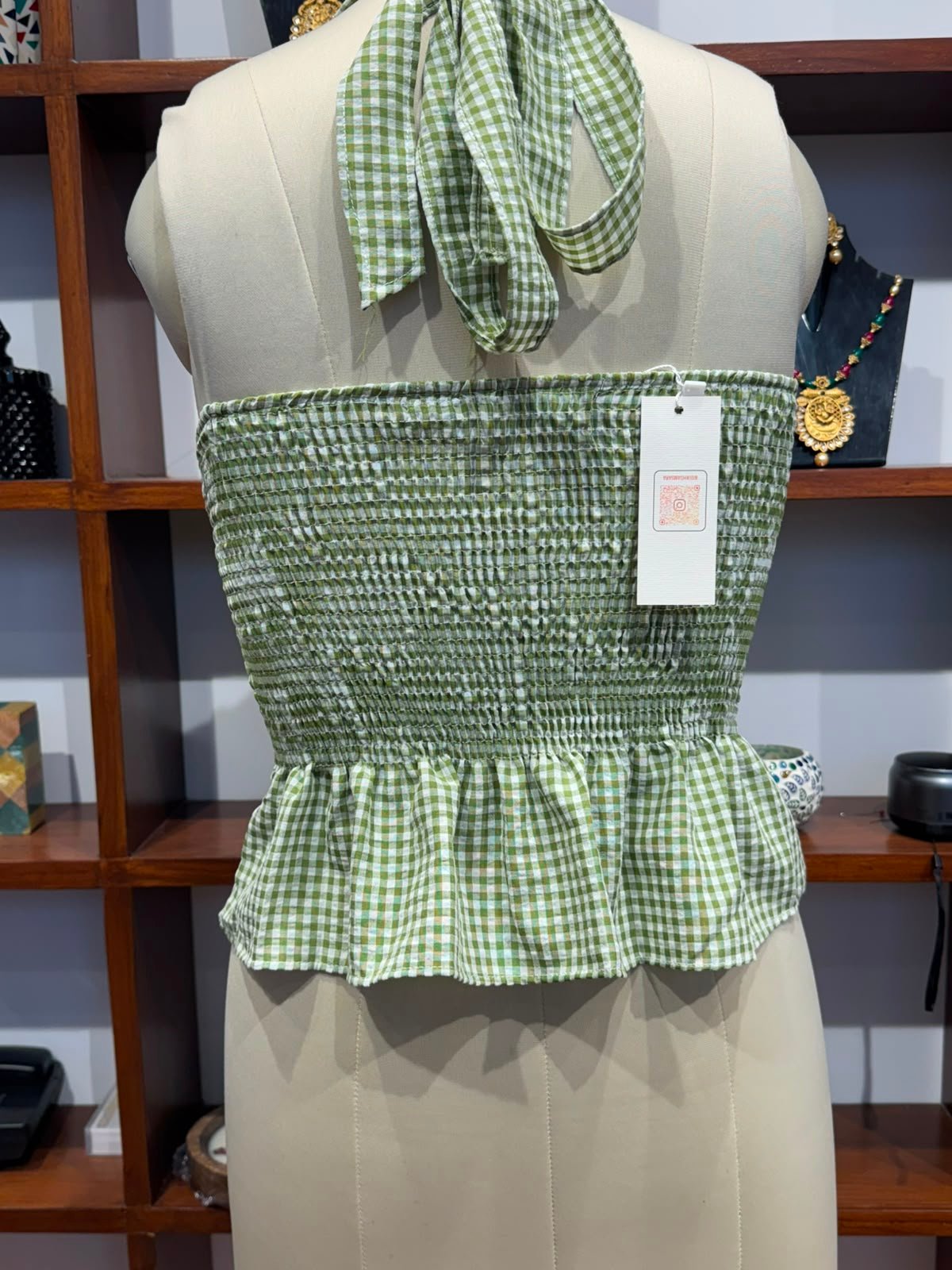 halter neck crop top fabric cotton green