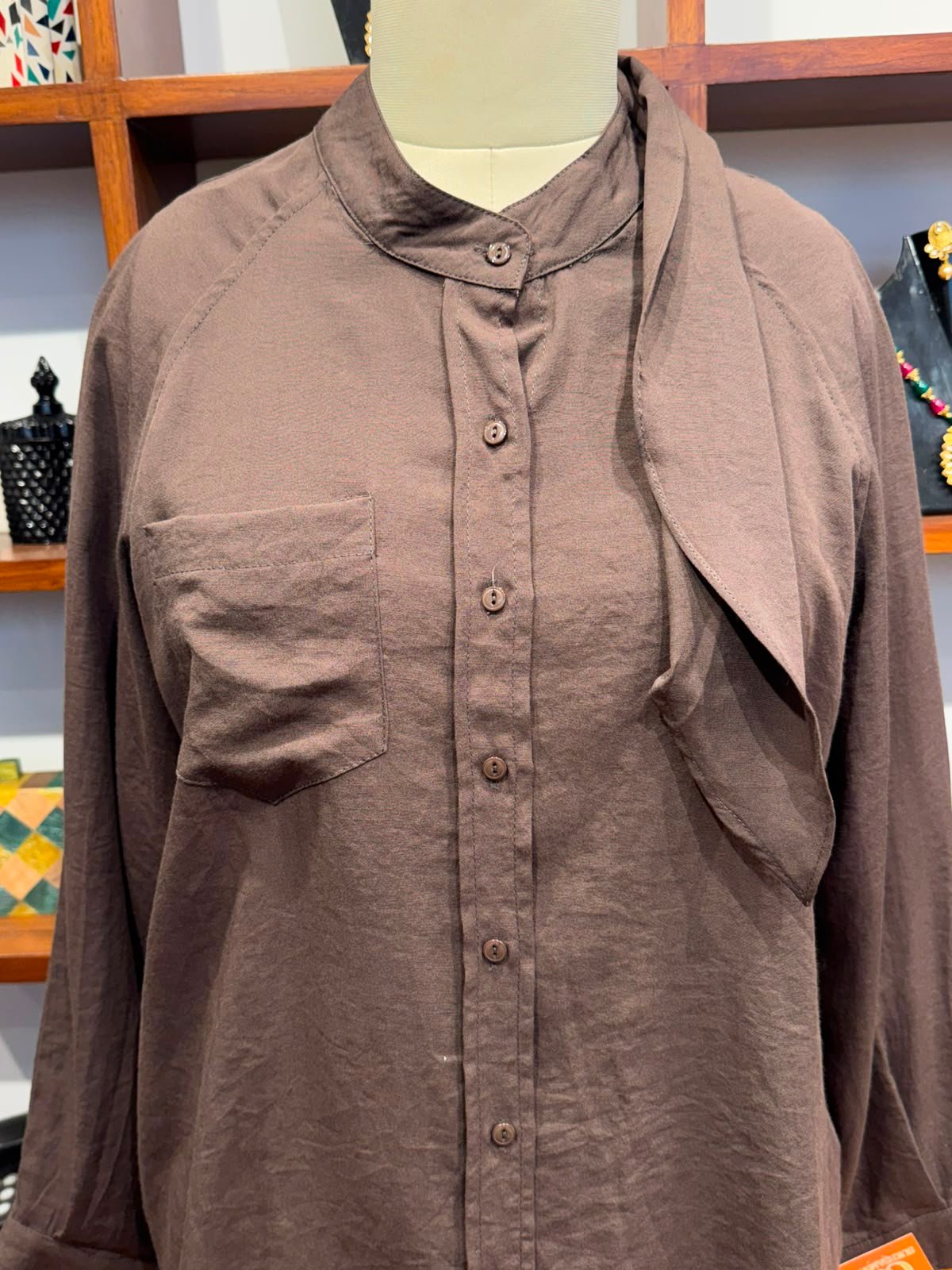 cotton long shirt brown