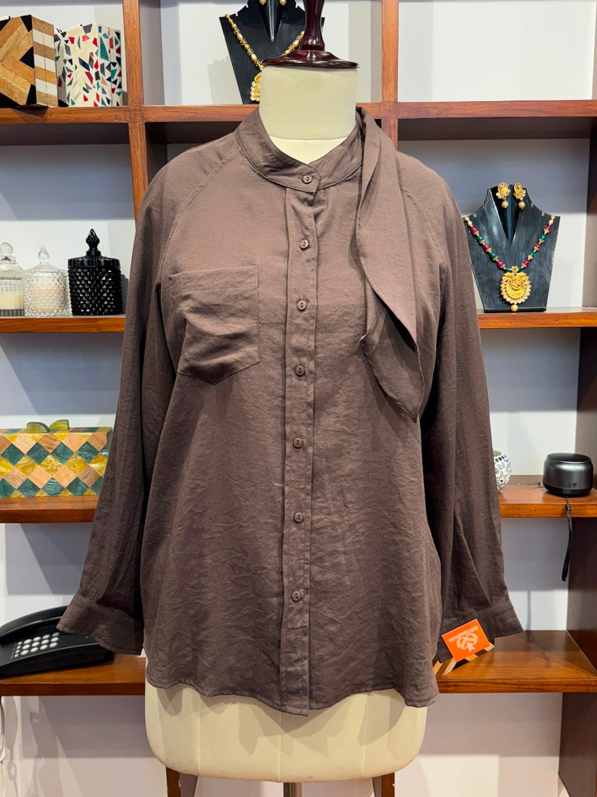 cotton long shirt brown