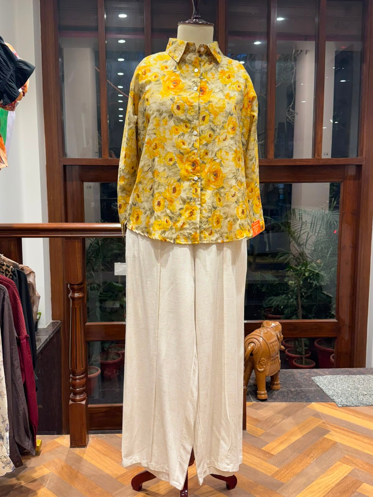 Premium Yellow Floral Linen Cord Sets