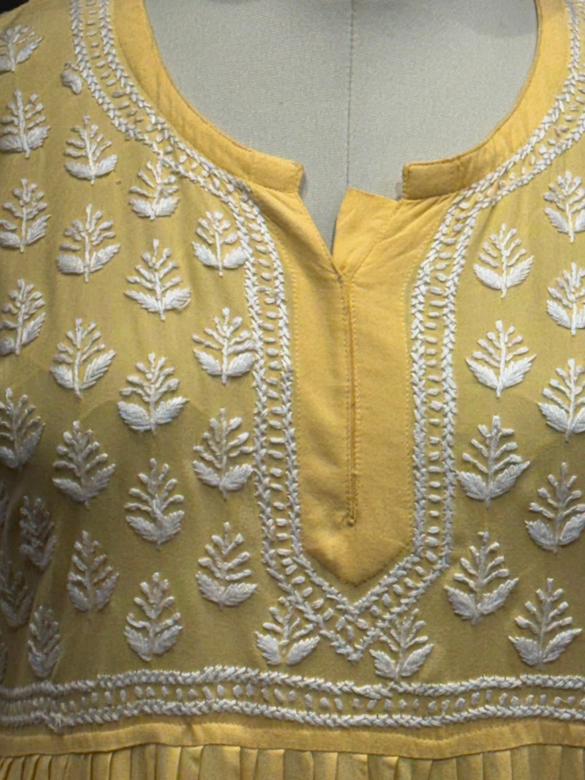 cotton mudal work long kurti colour yellow