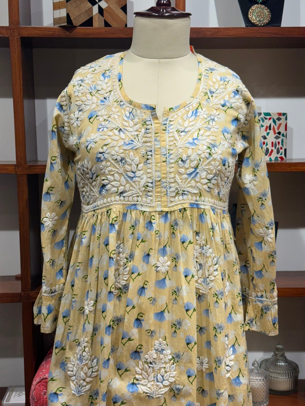 cotton mudal work long kurti colour cream