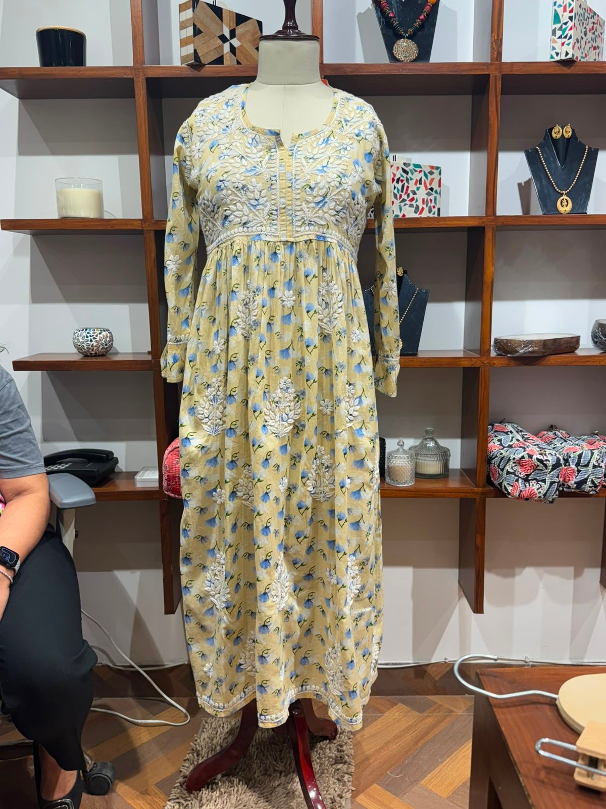 cotton mudal work long kurti colour cream