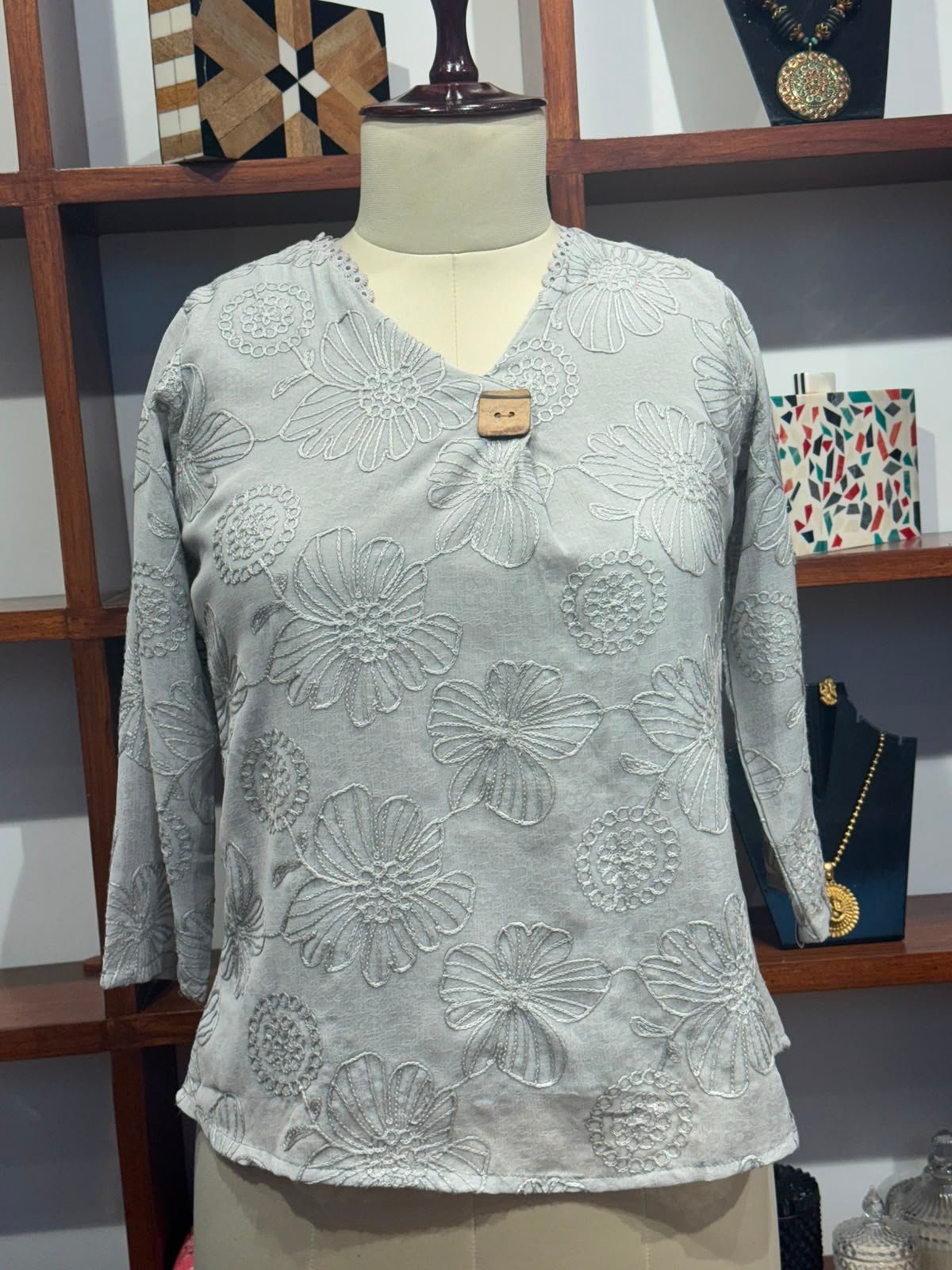 geargette fabric embroidery top colour  gray