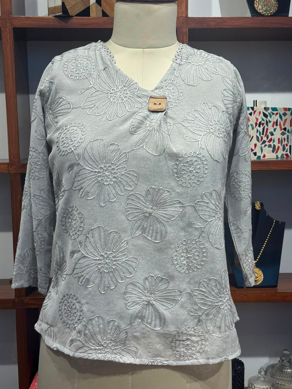 geargette fabric embroidery top colour  gray