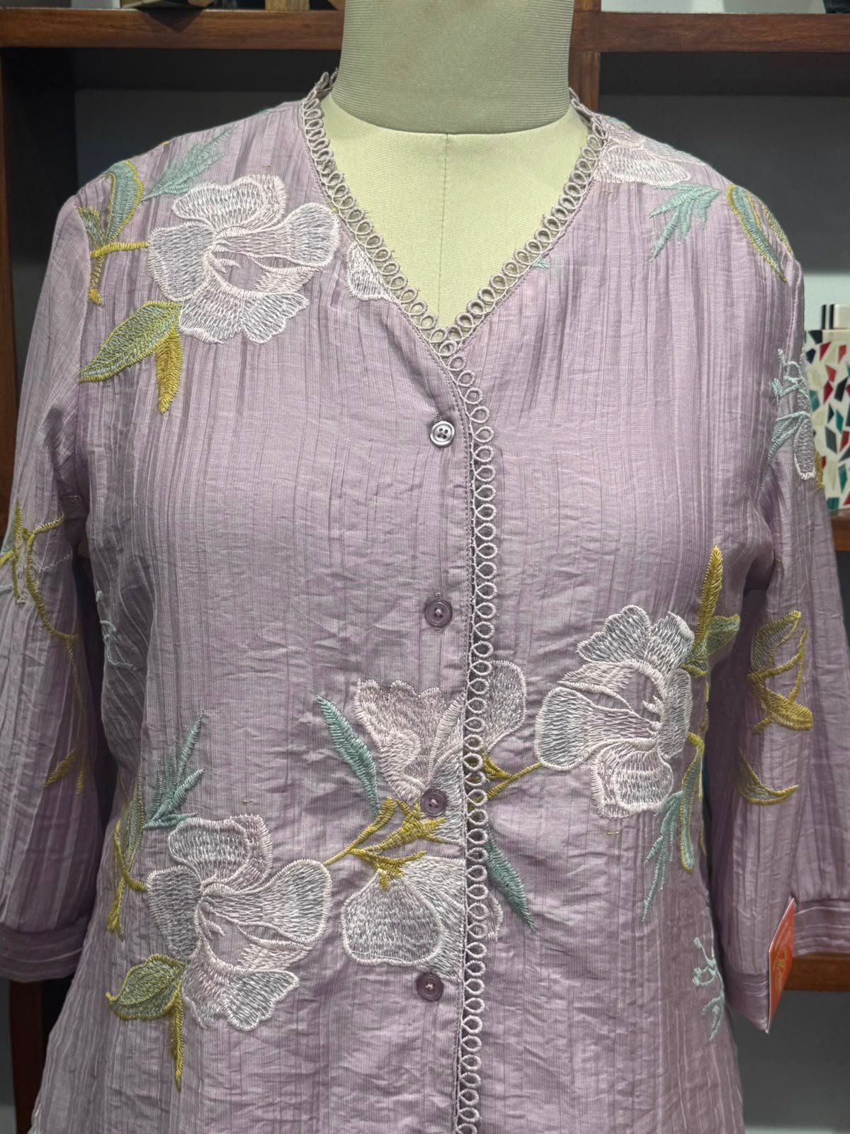 georgette  fabric embroidery top colour purple