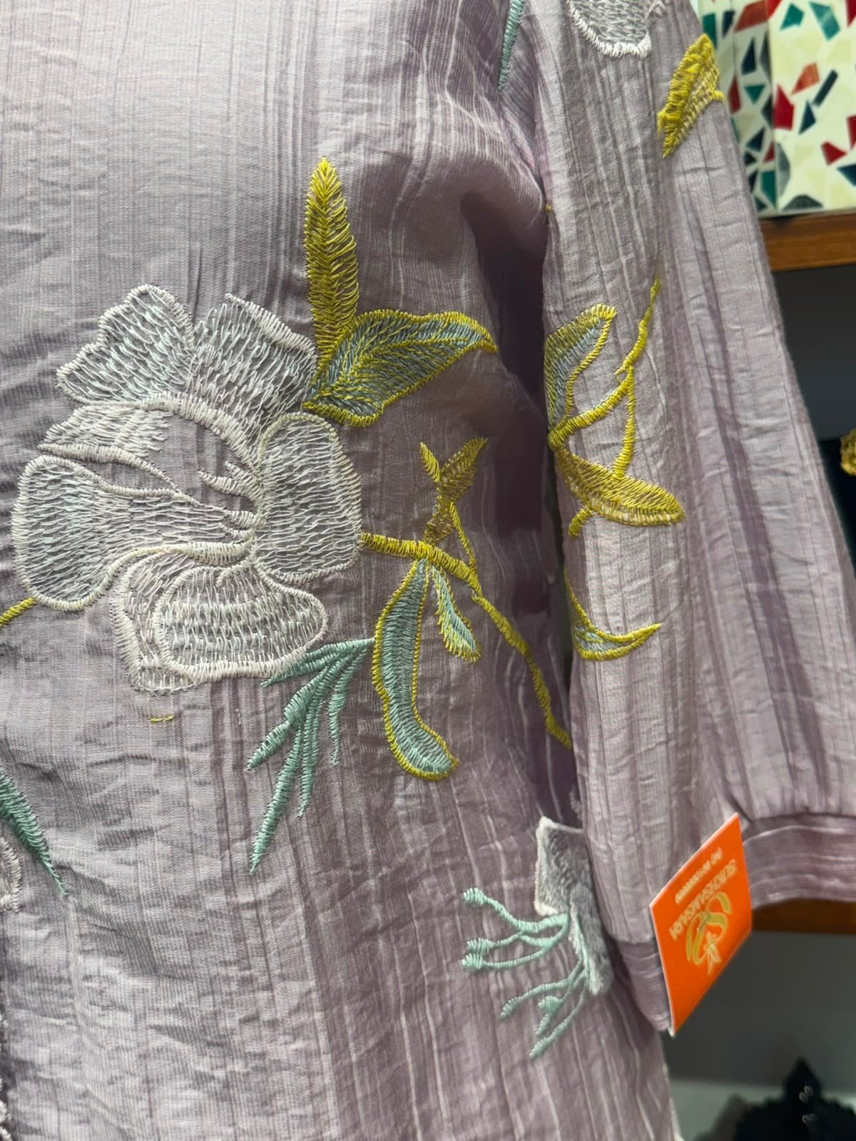 georgette  fabric embroidery top colour purple