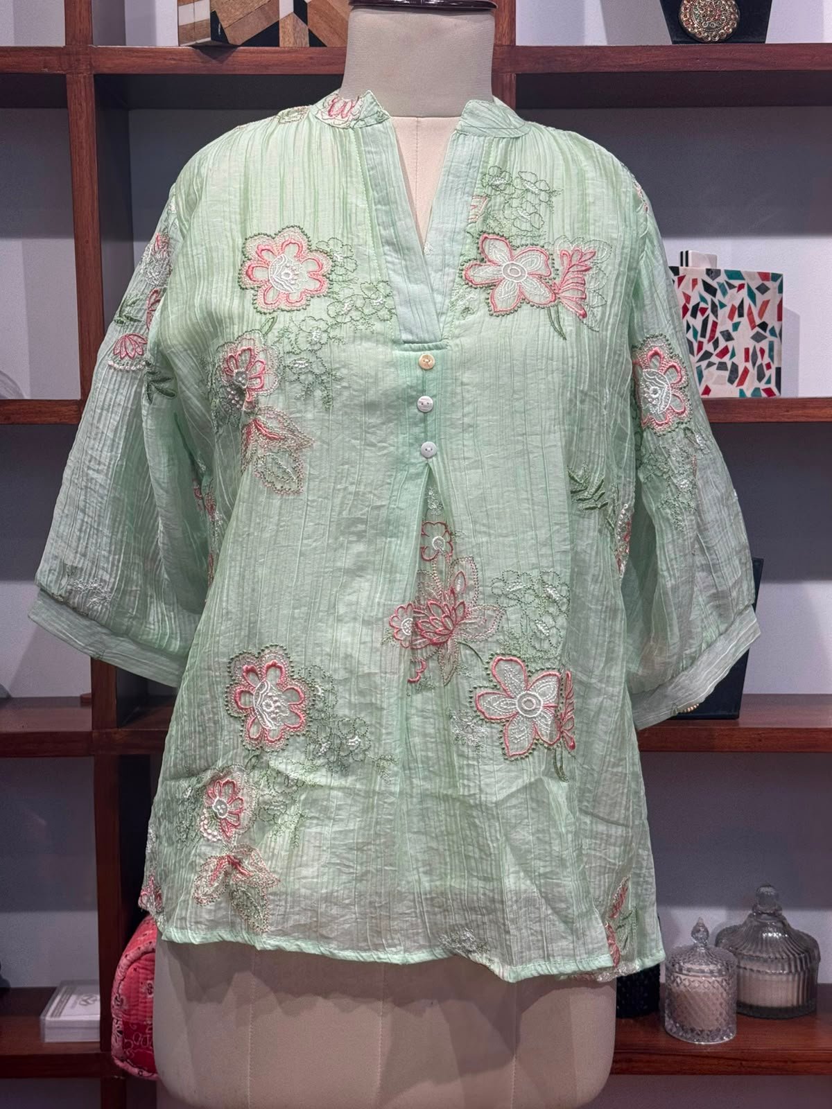 fabric georgette embroidery  top colour green